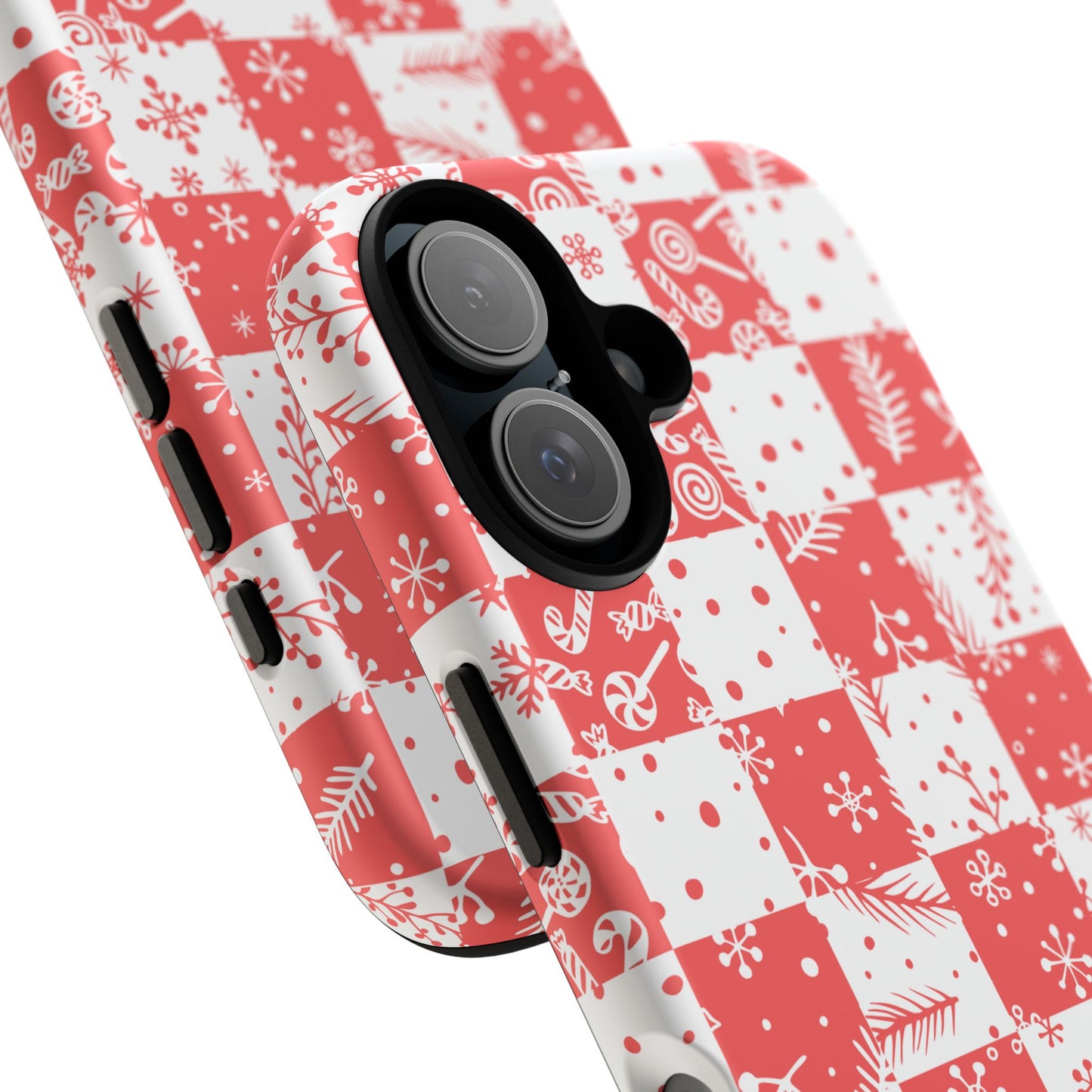 Christmas Red Buffalo Check Phone Case - Holiday Snowflake Pattern Tough Case