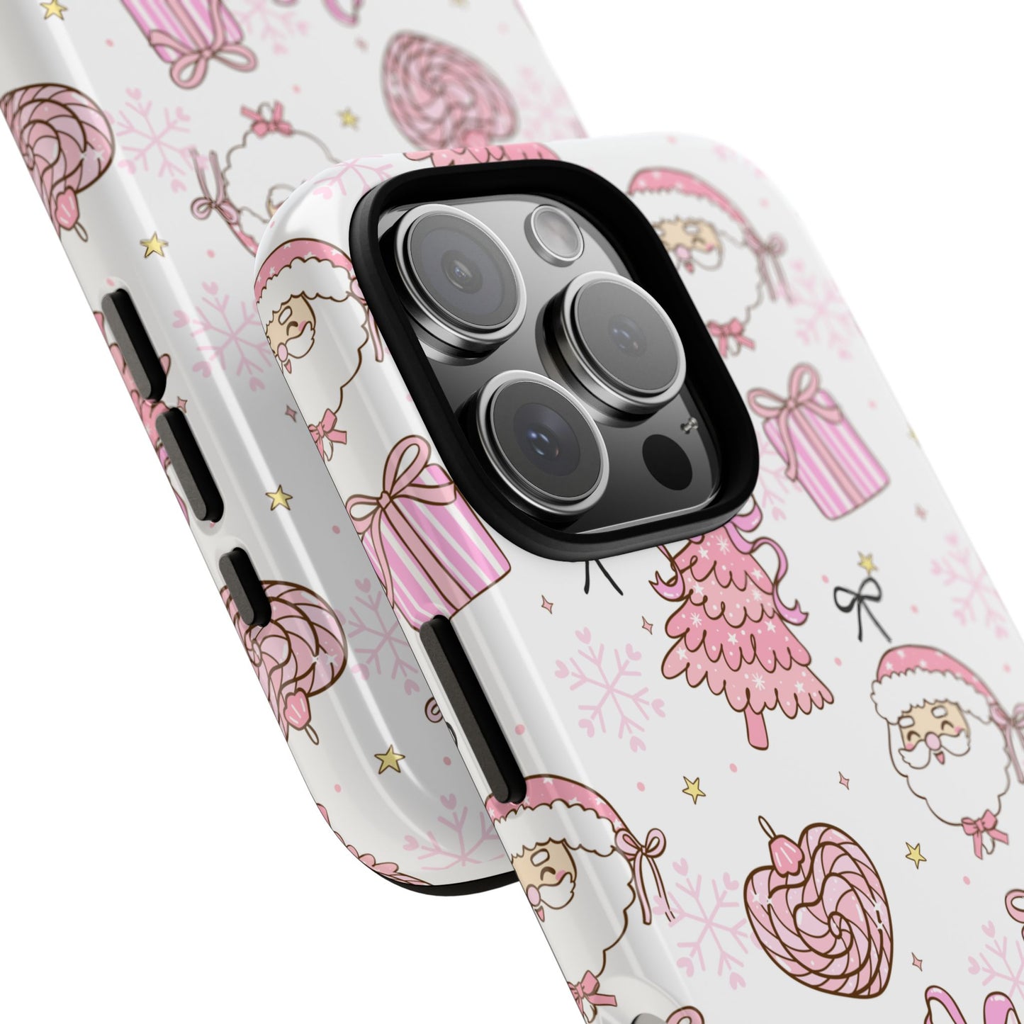 Christmas Pink Pattern Phone Case - Cute Santa, Tree & Gift Protective Cover