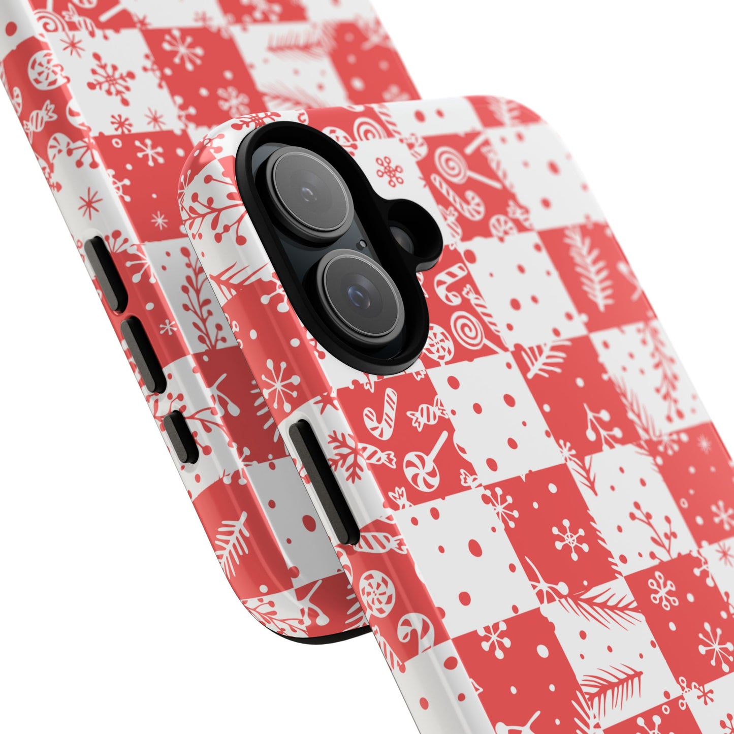 Christmas Red Buffalo Check Phone Case - Holiday Snowflake Pattern Tough Case