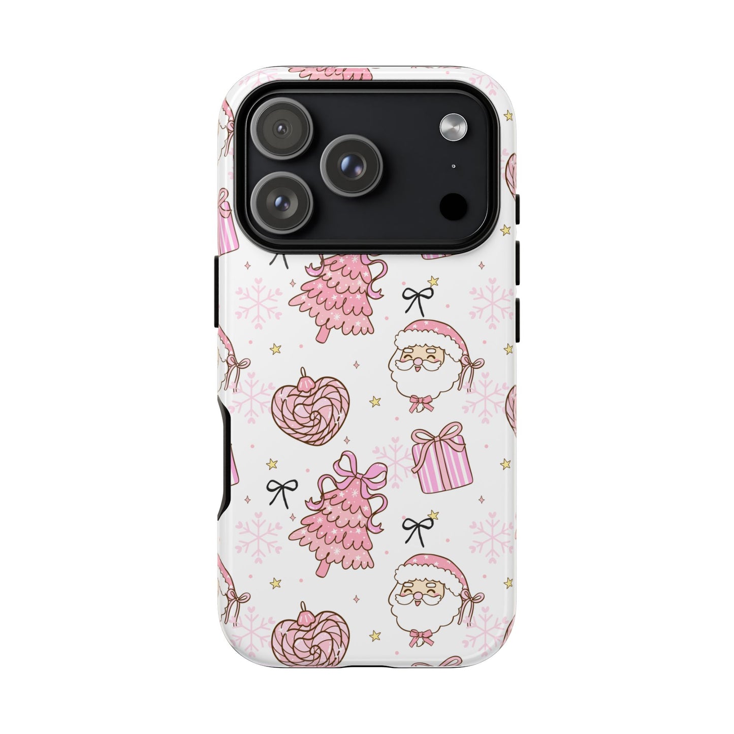 Christmas Pink Pattern Phone Case - Cute Santa, Tree & Gift Protective Cover
