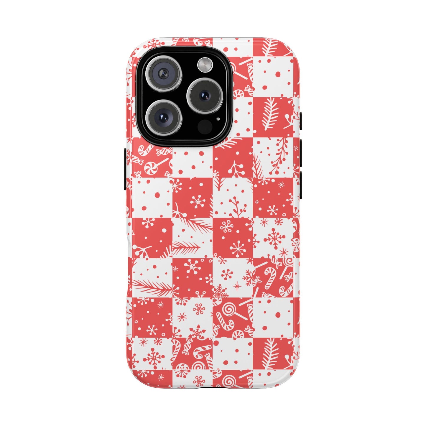 Christmas Red Buffalo Check Phone Case - Holiday Snowflake Pattern Tough Case