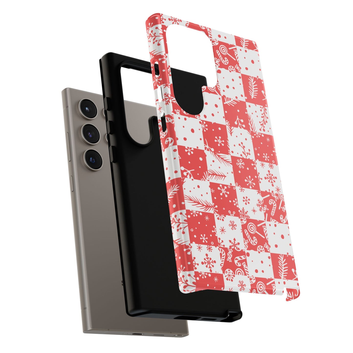 Christmas Red Buffalo Check Phone Case - Holiday Snowflake Pattern Tough Case
