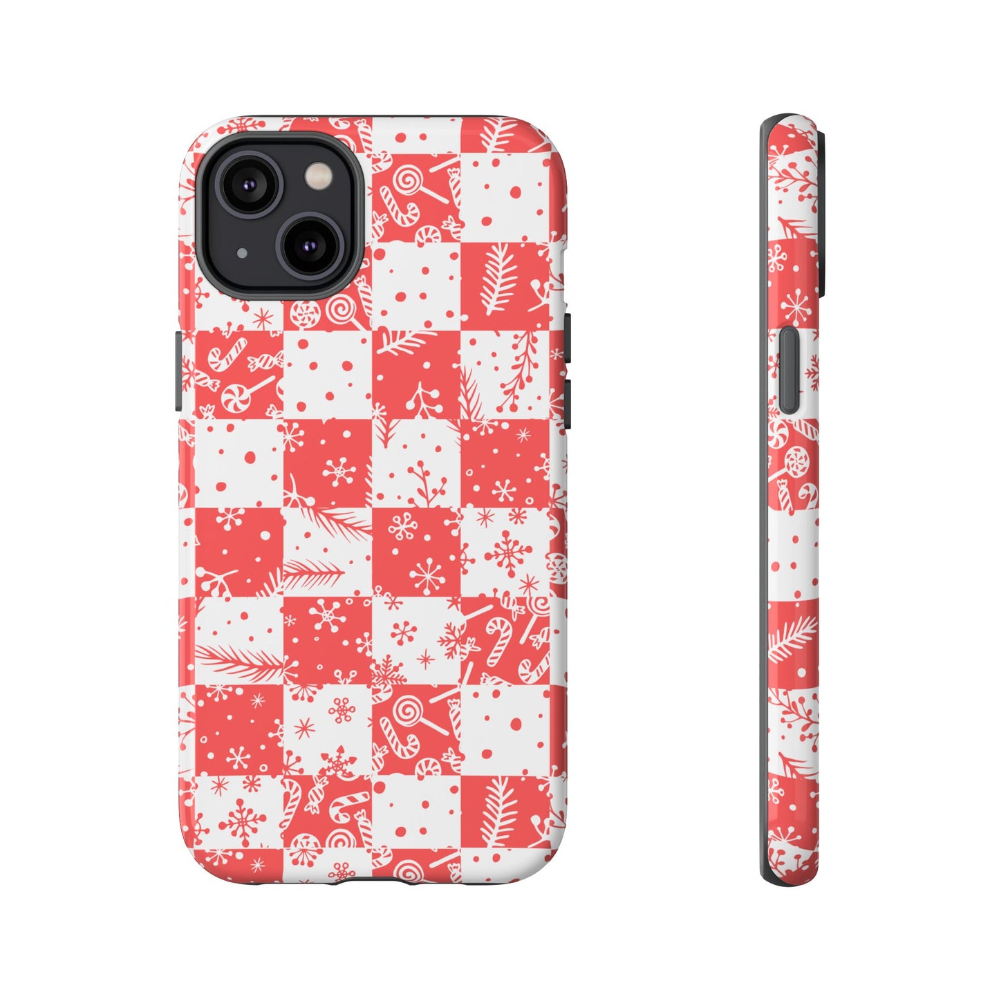 Christmas Red Buffalo Check Phone Case - Holiday Snowflake Pattern Tough Case