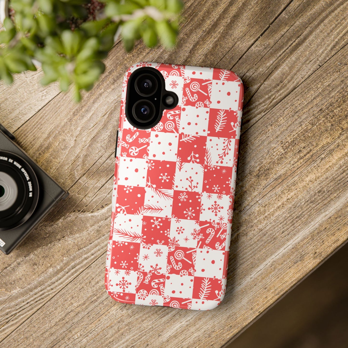 Christmas Red Buffalo Check Phone Case - Holiday Snowflake Pattern Tough Case