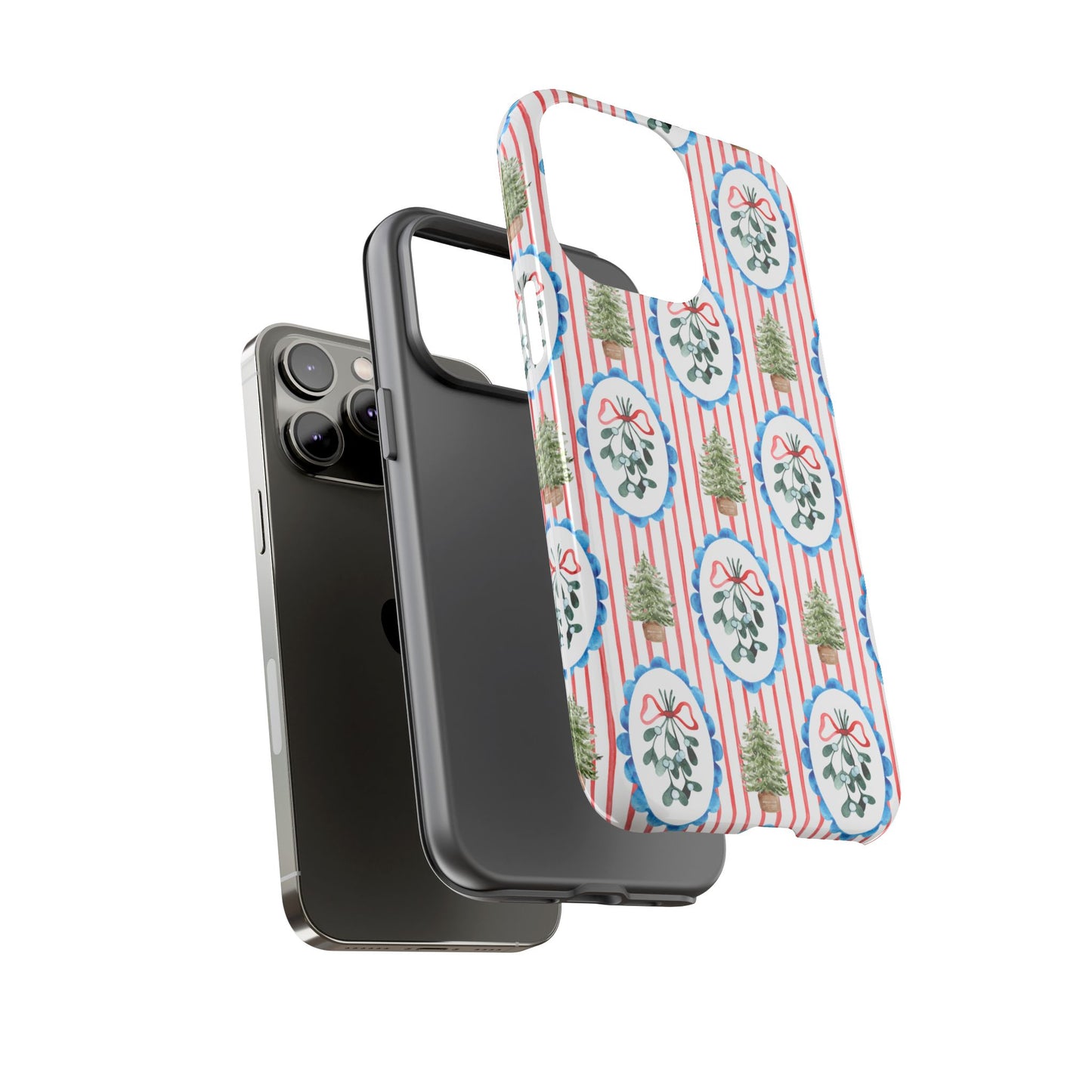 Christmas Wreath & Tree Pattern Phone Case — Festive Holiday Tough Case