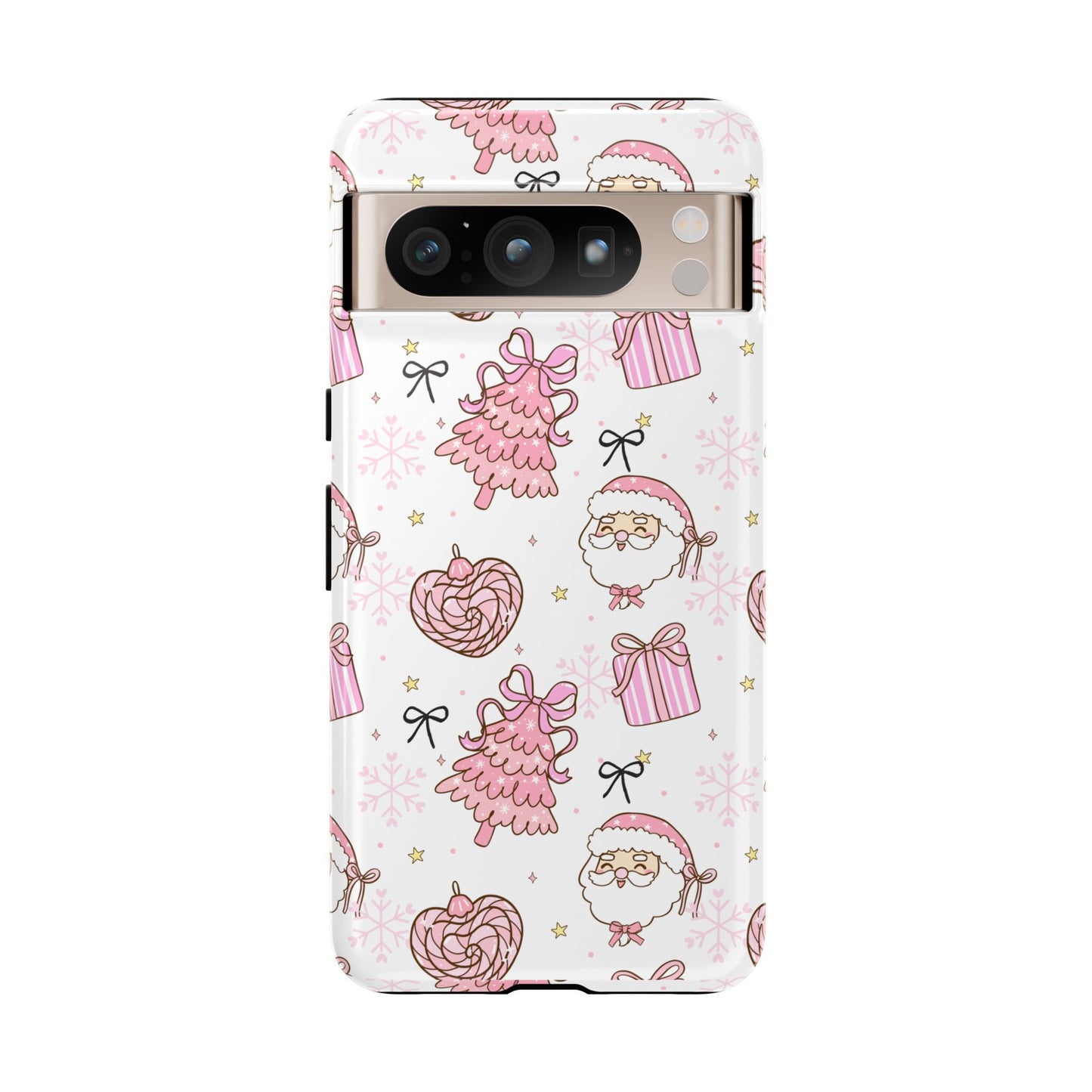Christmas Pink Pattern Phone Case - Cute Santa, Tree & Gift Protective Cover