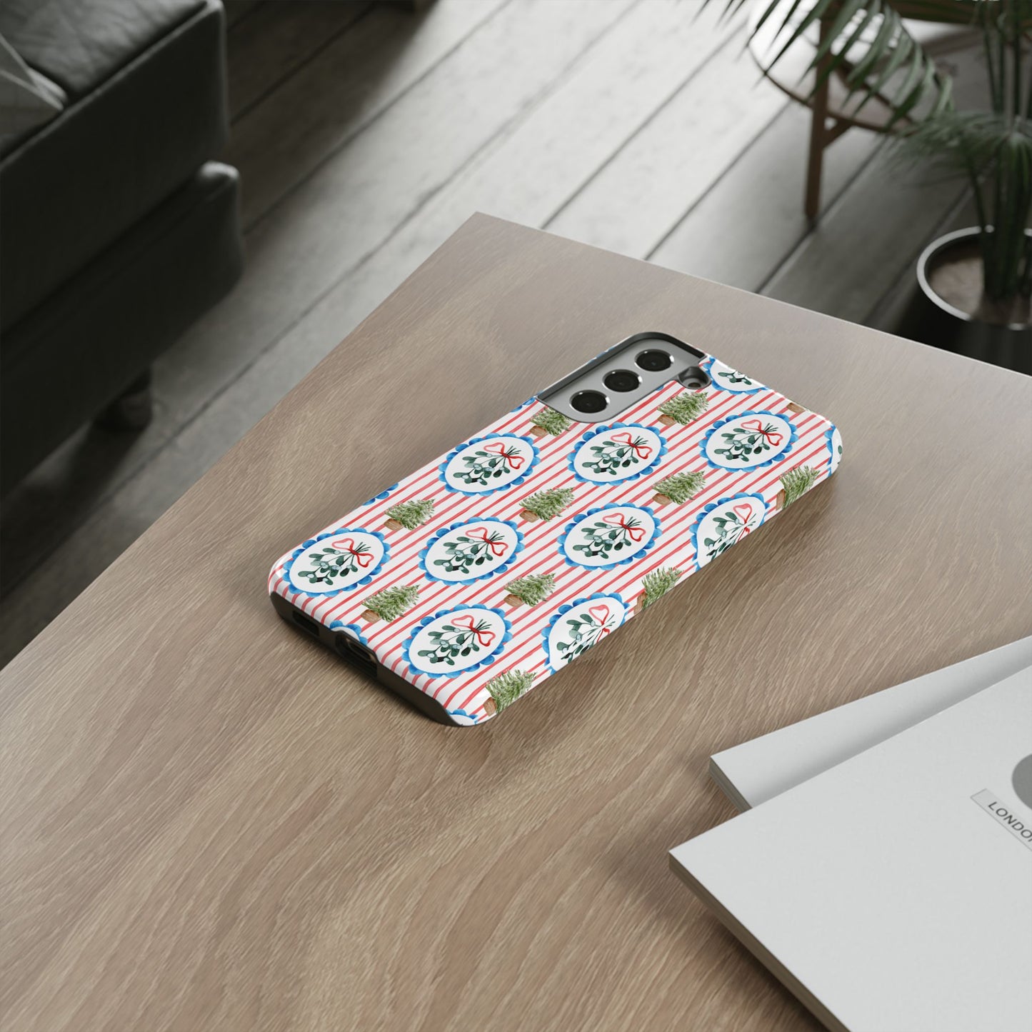 Christmas Wreath & Tree Pattern Phone Case — Festive Holiday Tough Case