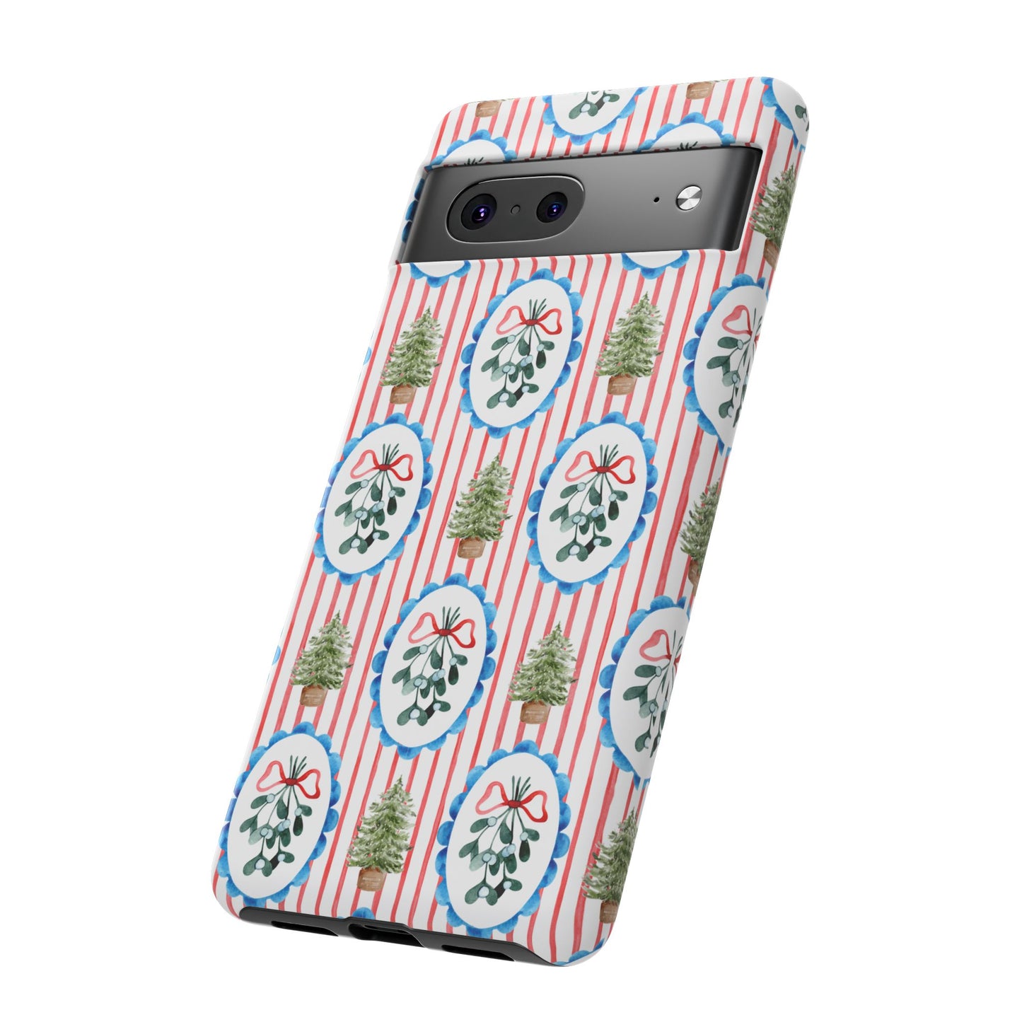 Christmas Wreath & Tree Pattern Phone Case — Festive Holiday Tough Case