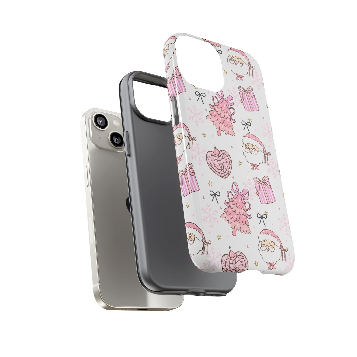 Christmas Pink Pattern Phone Case - Cute Santa, Tree & Gift Protective Cover