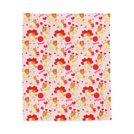 Valentine Kitty Velveteen Plush Blanket — Cute Hearts & 'XOXO' Pattern