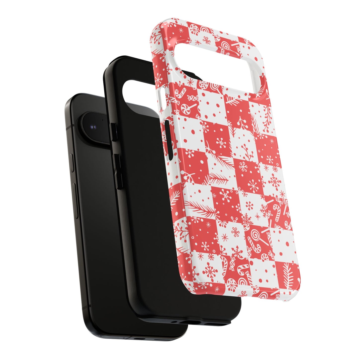 Christmas Red Buffalo Check Phone Case - Holiday Snowflake Pattern Tough Case