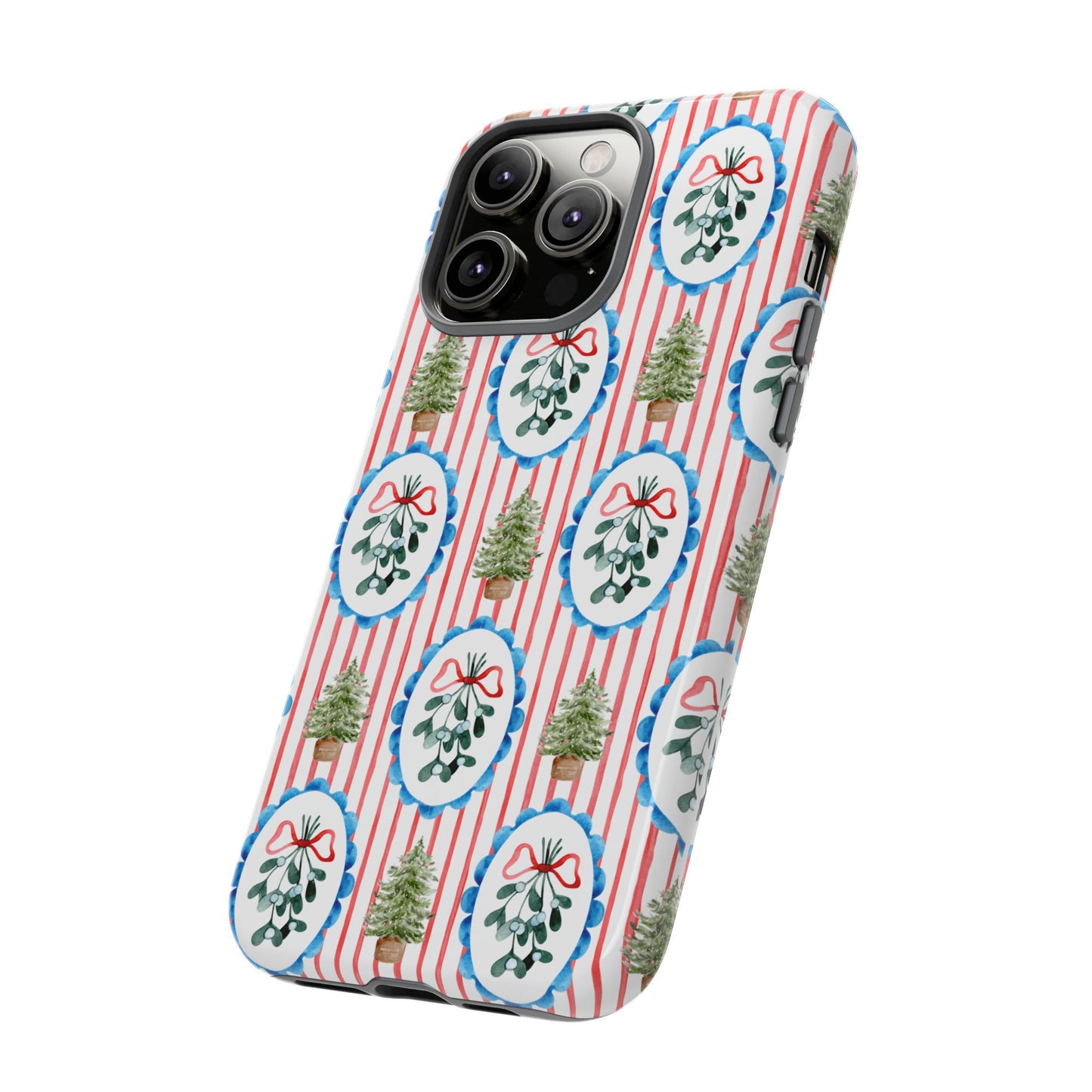 Christmas Wreath & Tree Pattern Phone Case — Festive Holiday Tough Case