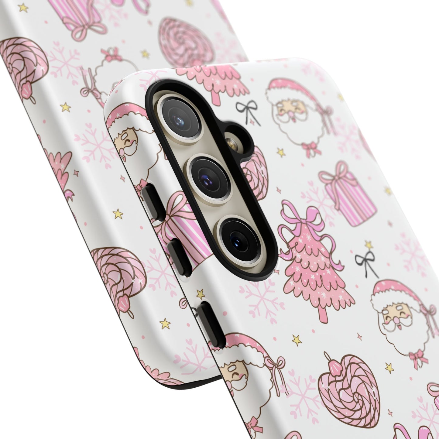 Christmas Pink Pattern Phone Case - Cute Santa, Tree & Gift Protective Cover