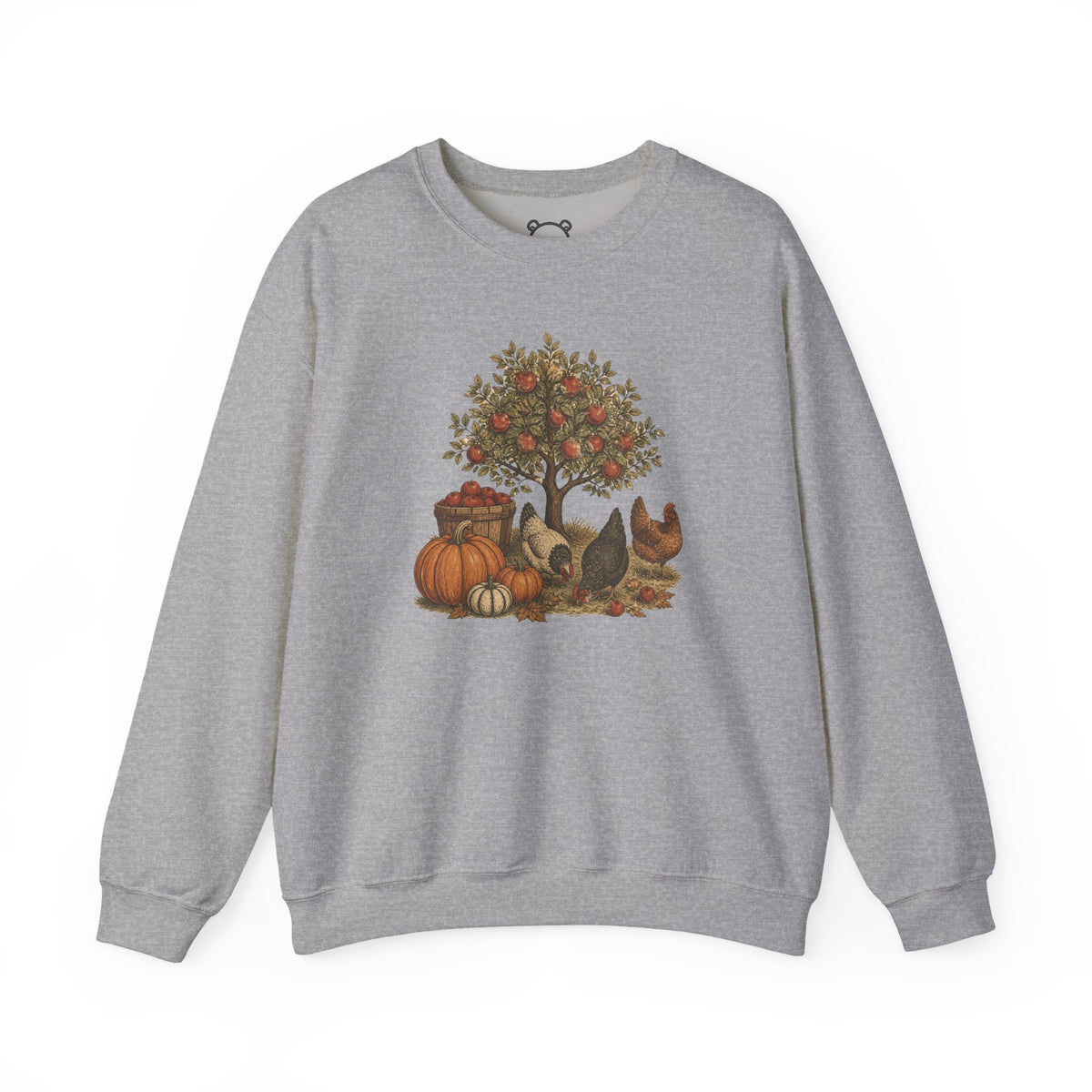 Fall Harvest Crewneck Sweatshirt — Pumpkin & Chicken Autumn Graphic