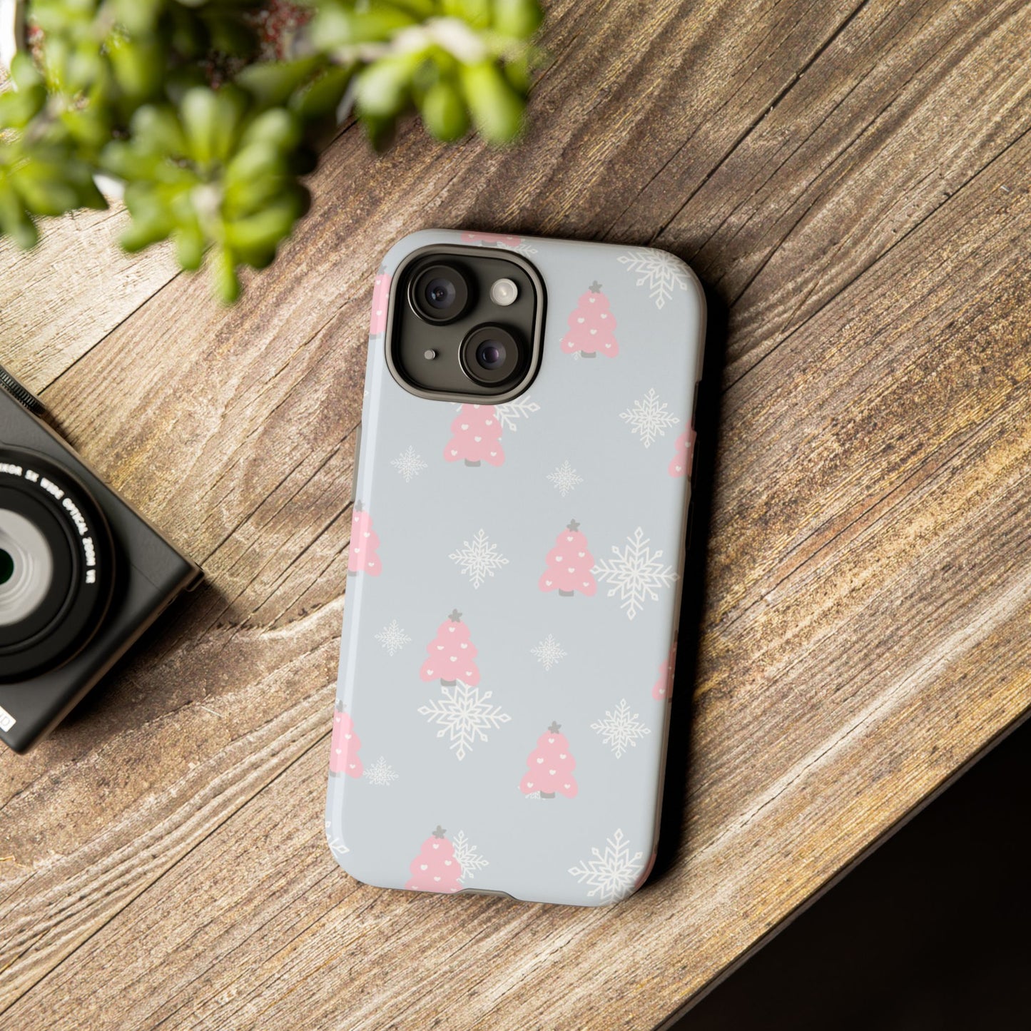 Christmas Pink Tree Tough Phone Case — Cute Holiday Snowflake Design