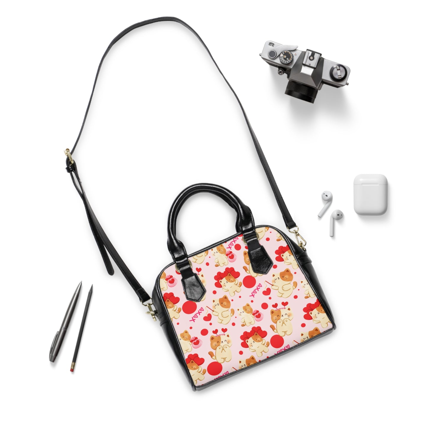 Kawaii Cat Pattern Shoulder Handbag — Cute Valentine’s Day Purse