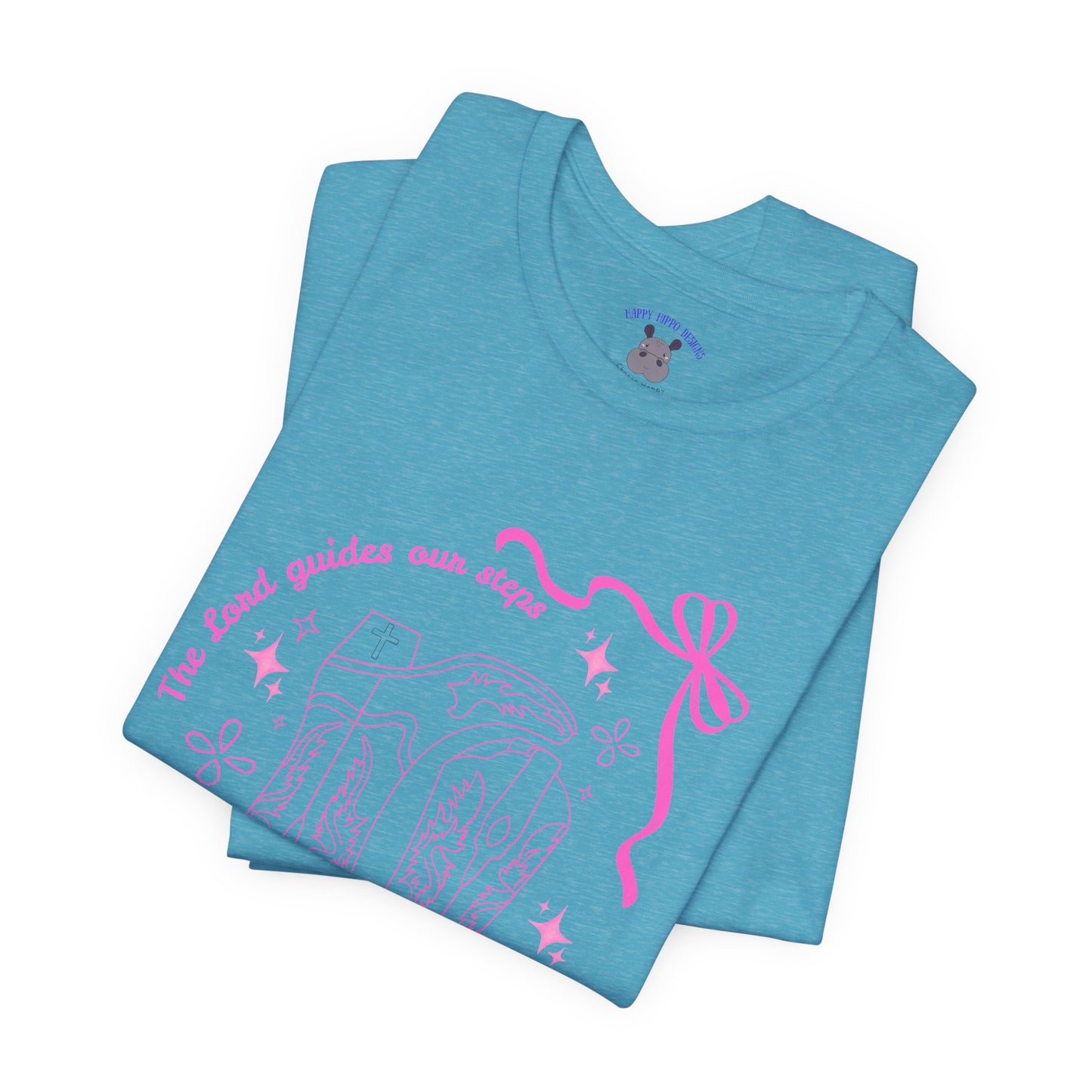 Cute Pink Ribbon Cowgirl Boot T-Shirt — "The Lord Guides Our Steps"