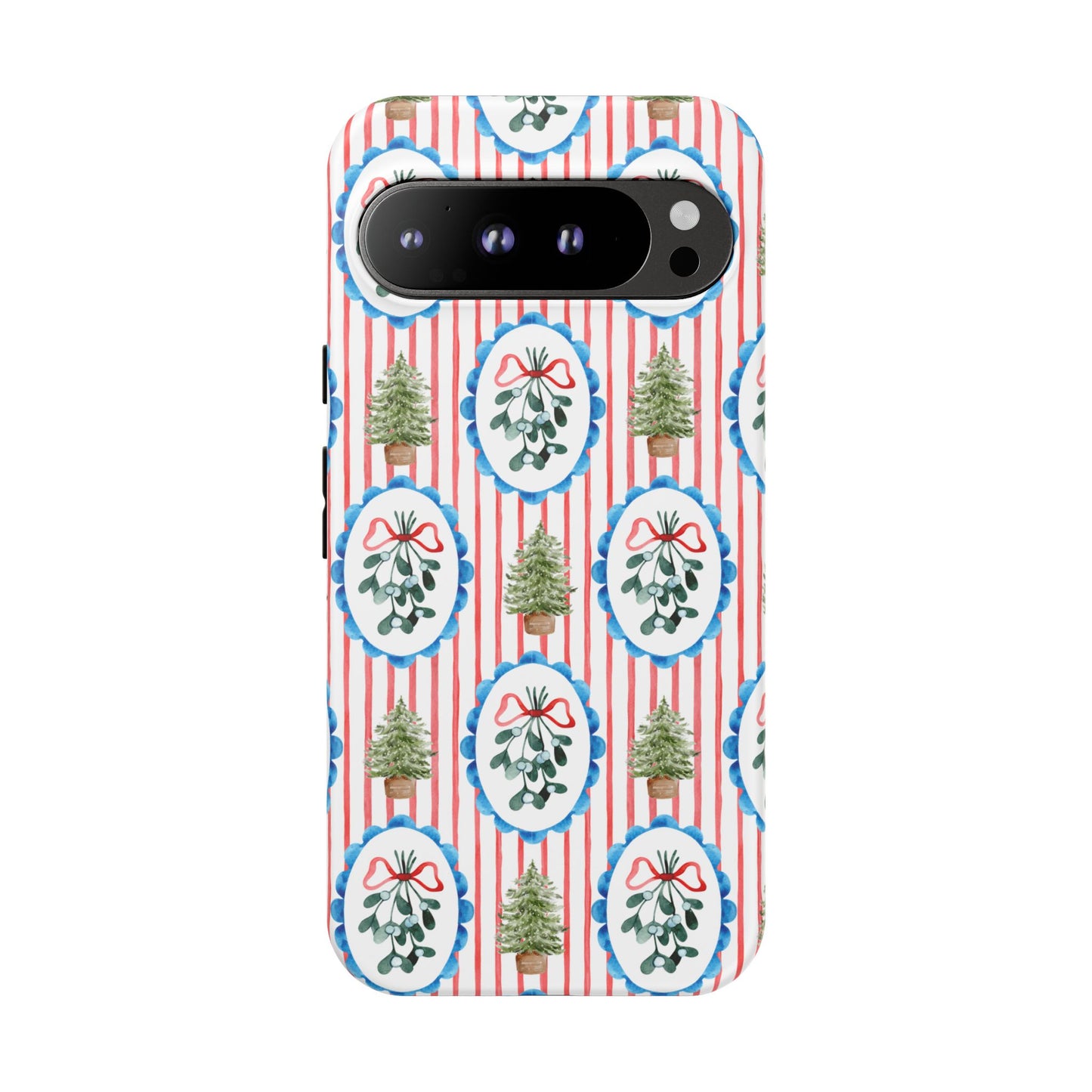 Christmas Wreath & Tree Pattern Phone Case — Festive Holiday Tough Case