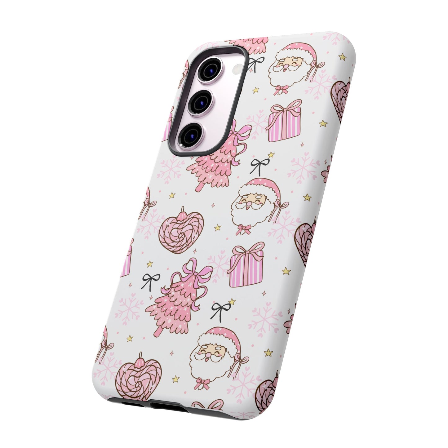 Christmas Pink Pattern Phone Case - Cute Santa, Tree & Gift Protective Cover