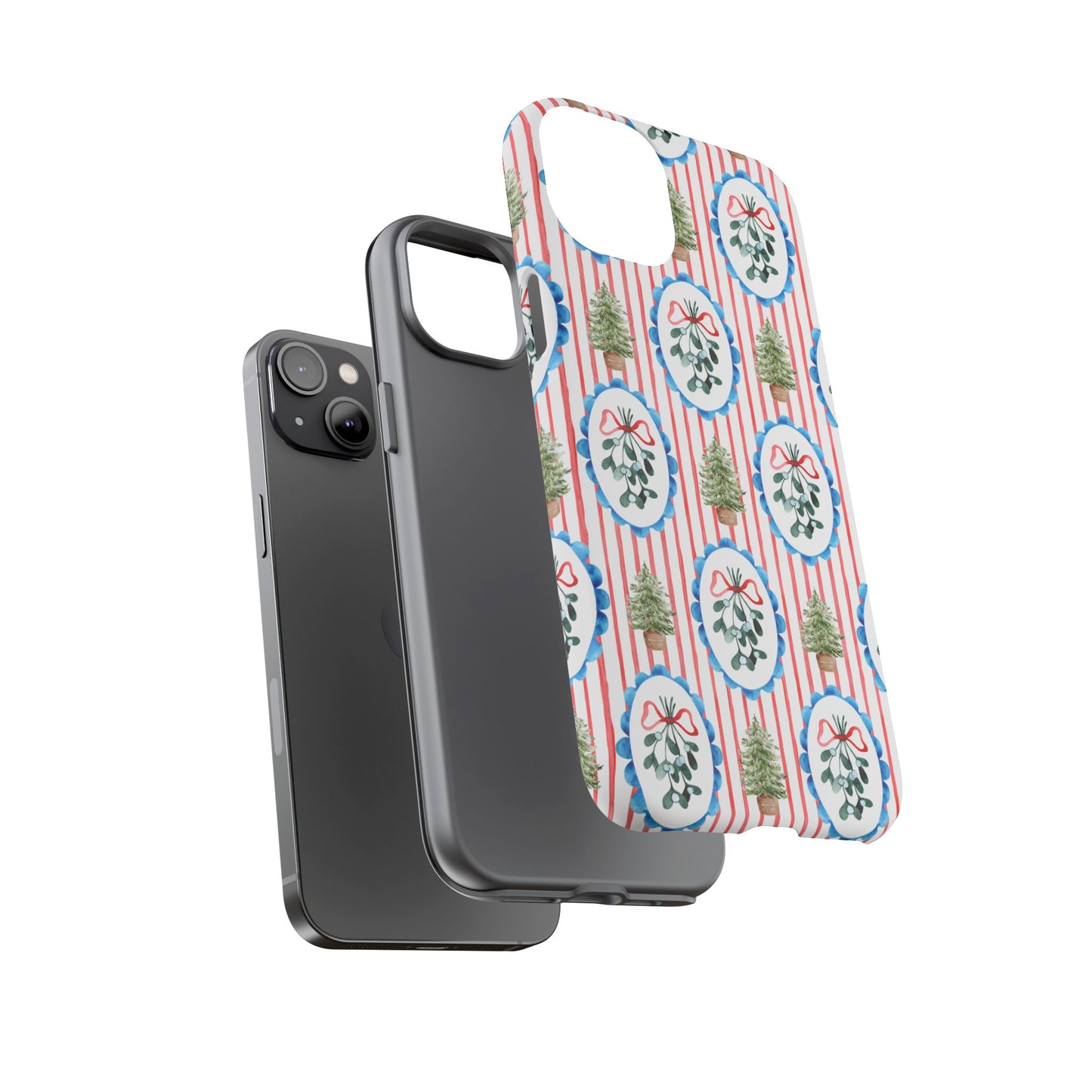 Christmas Wreath & Tree Pattern Phone Case — Festive Holiday Tough Case