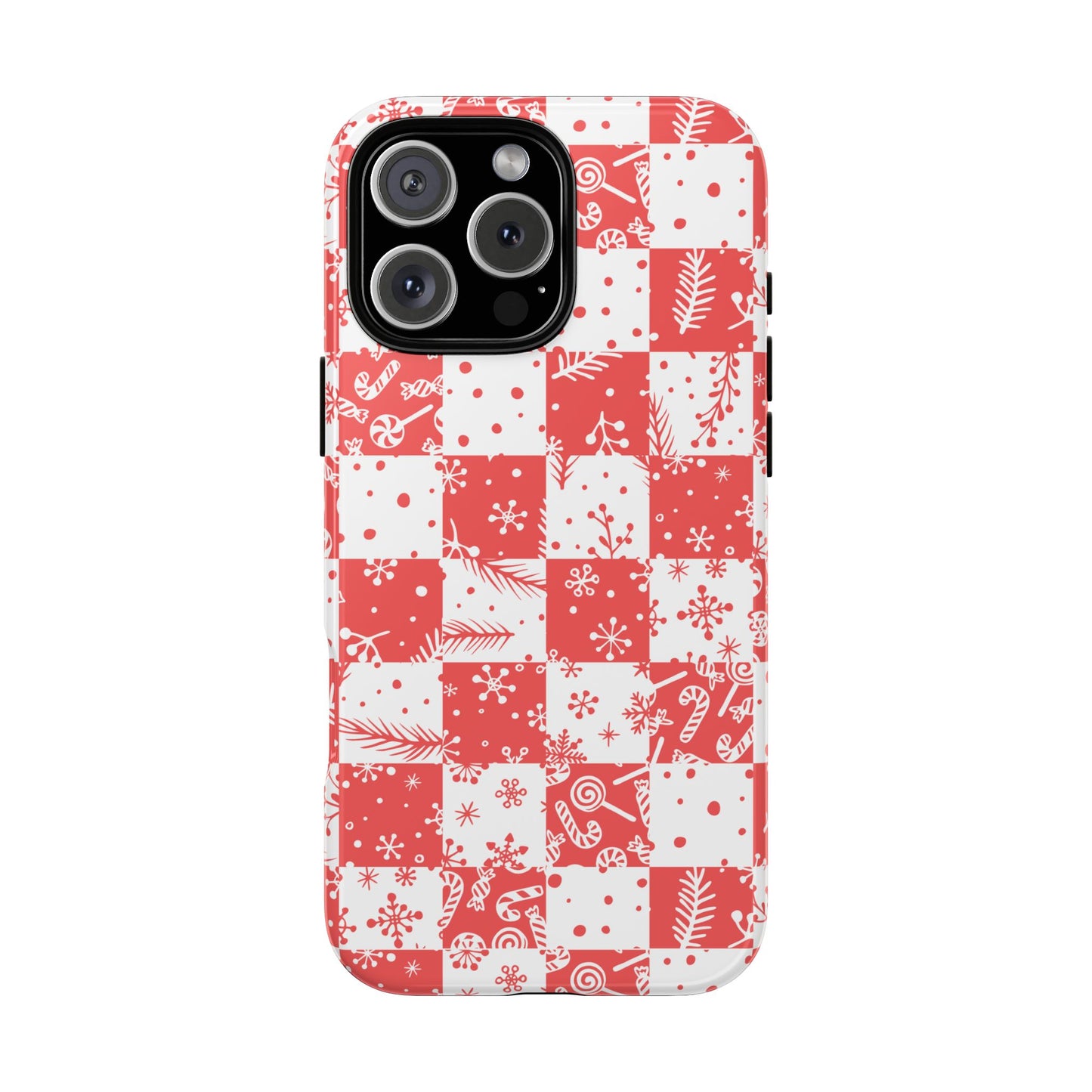 Christmas Red Buffalo Check Phone Case - Holiday Snowflake Pattern Tough Case