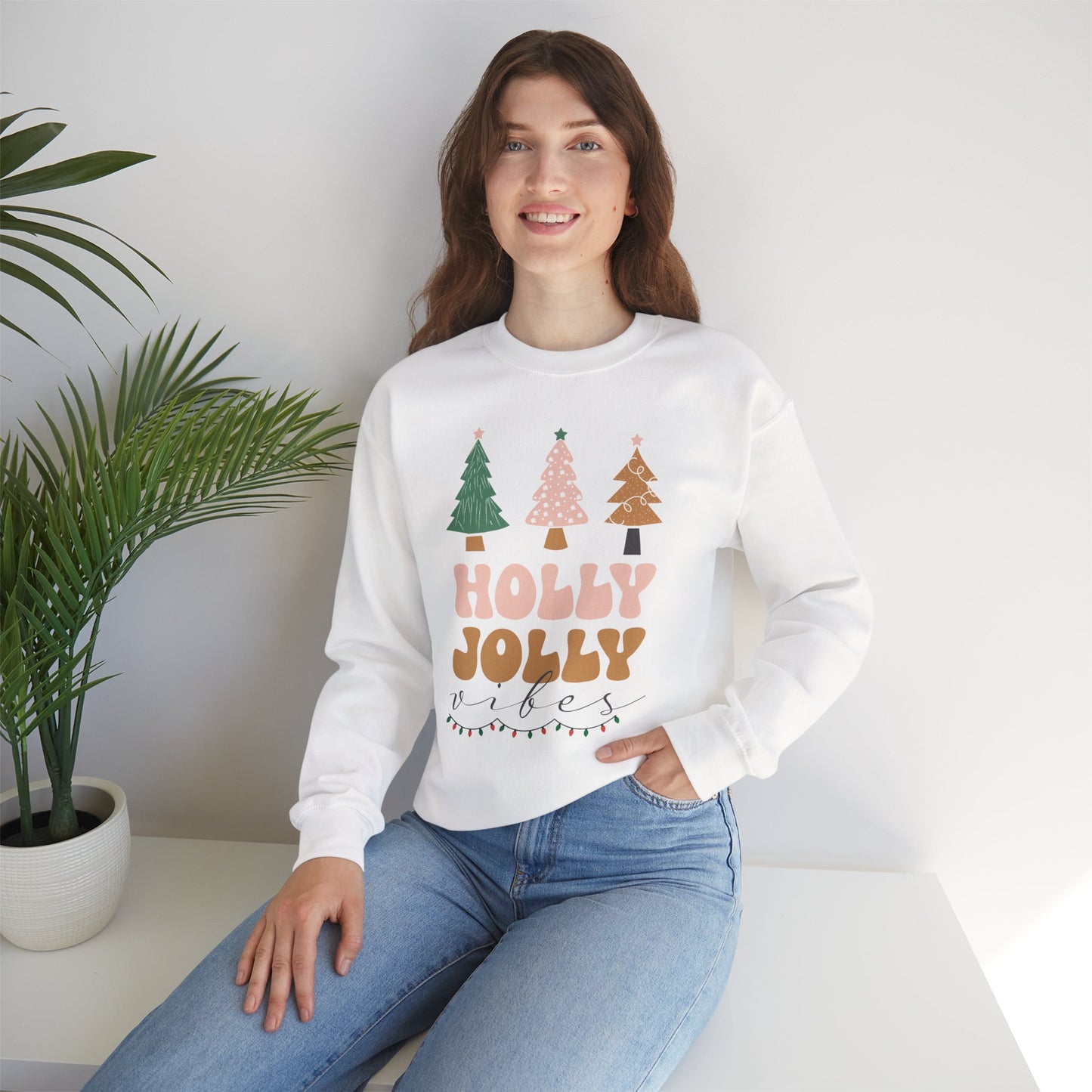 Holiday Sweater Sweatshirt — "Holly Jolly" Christmas Tree Crewneck