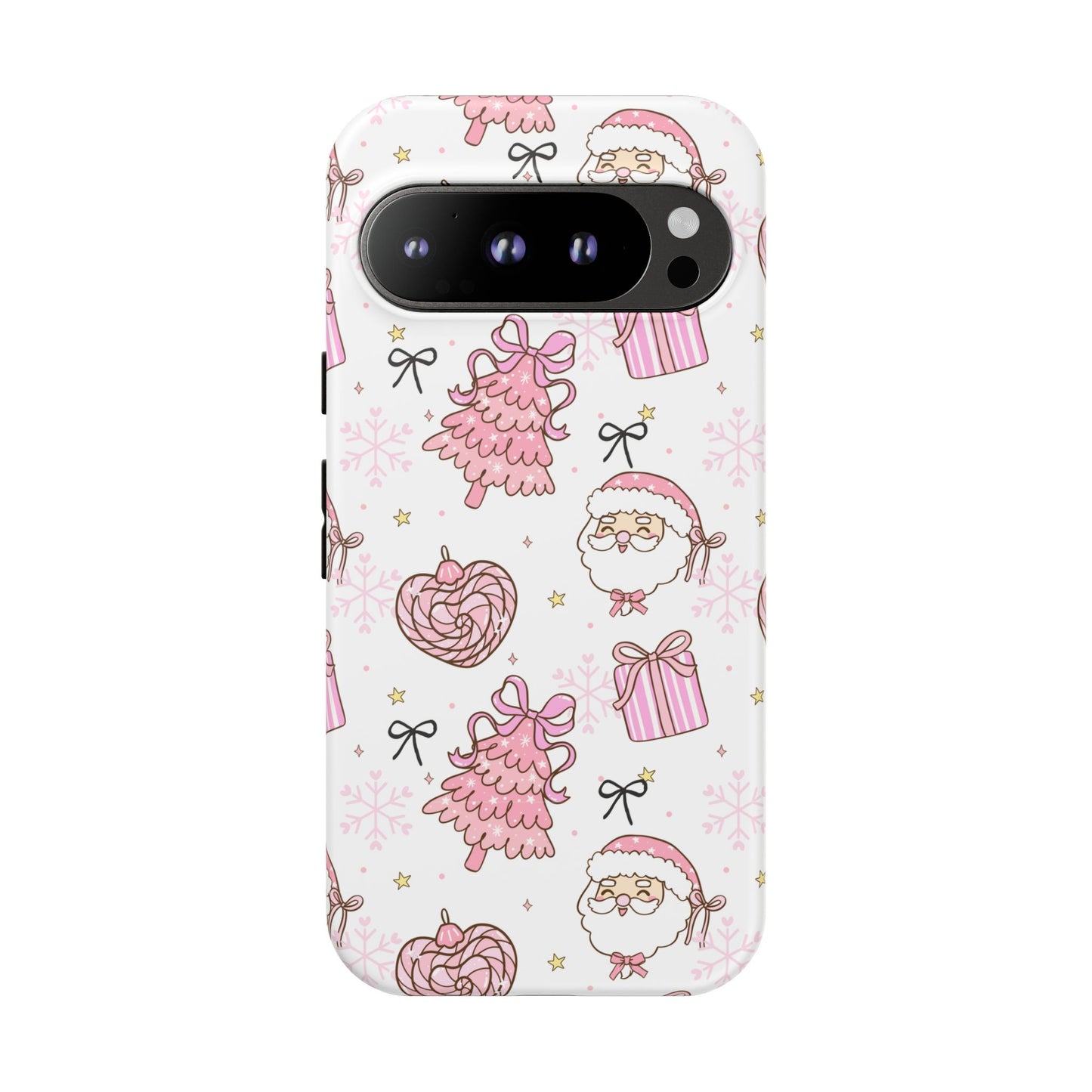 Christmas Pink Pattern Phone Case - Cute Santa, Tree & Gift Protective Cover