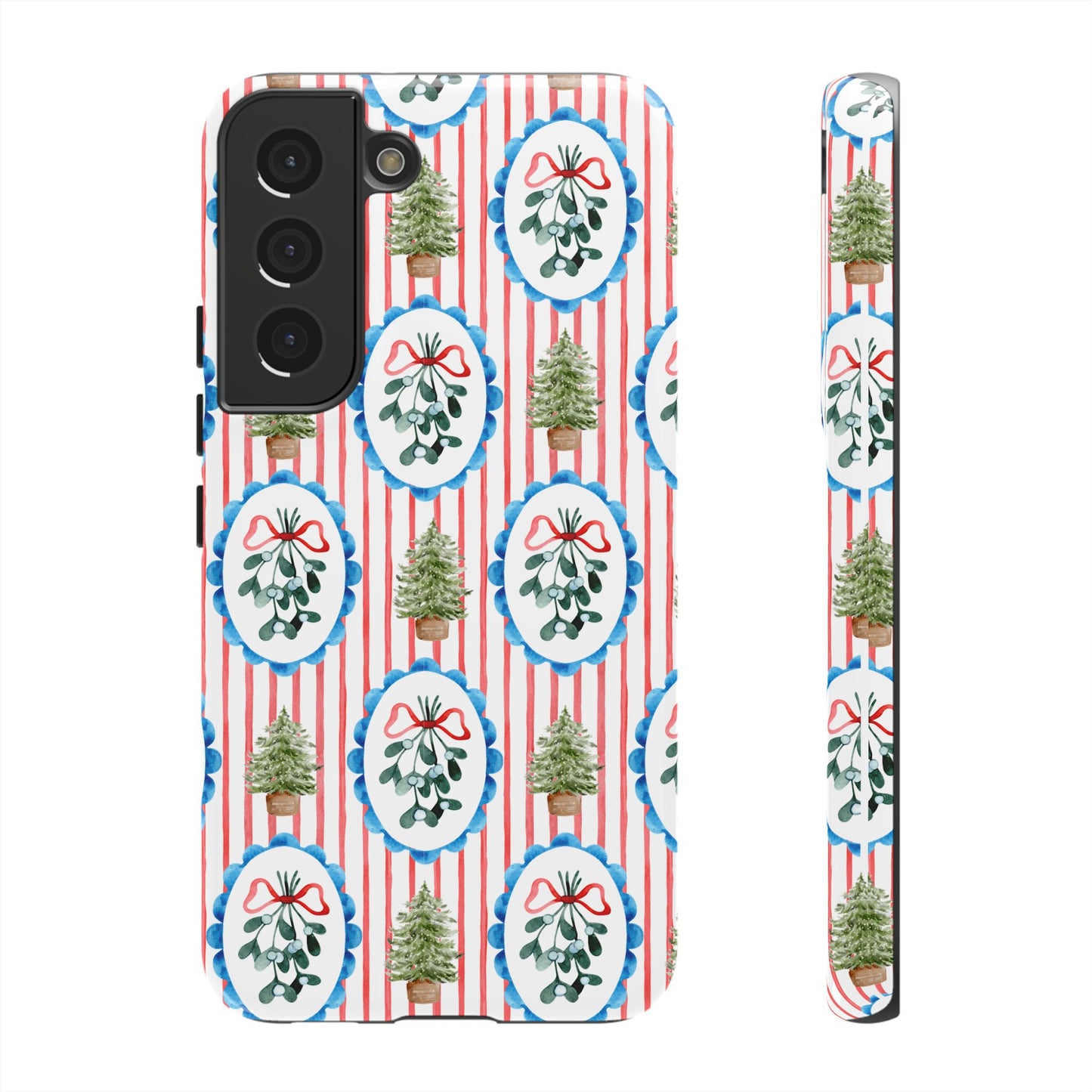 Christmas Wreath & Tree Pattern Phone Case — Festive Holiday Tough Case