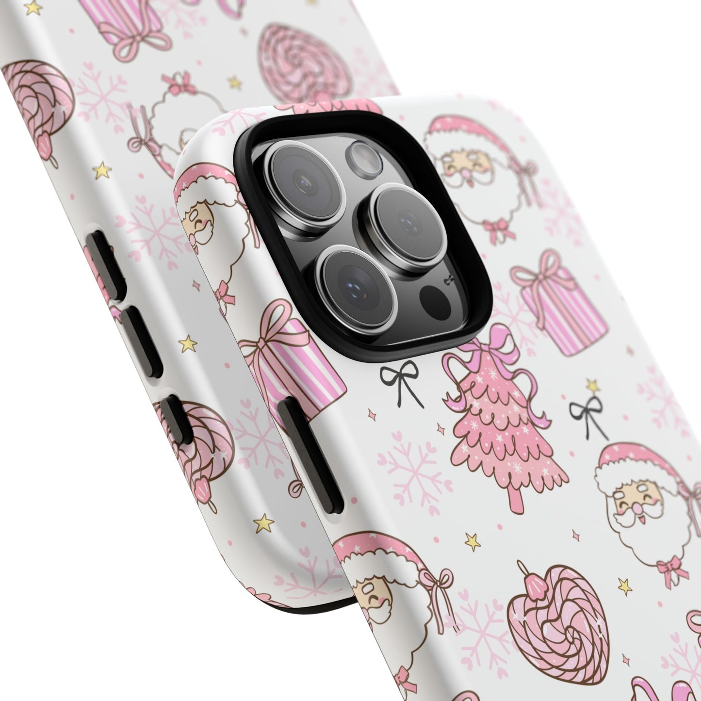 Christmas Pink Pattern Phone Case - Cute Santa, Tree & Gift Protective Cover