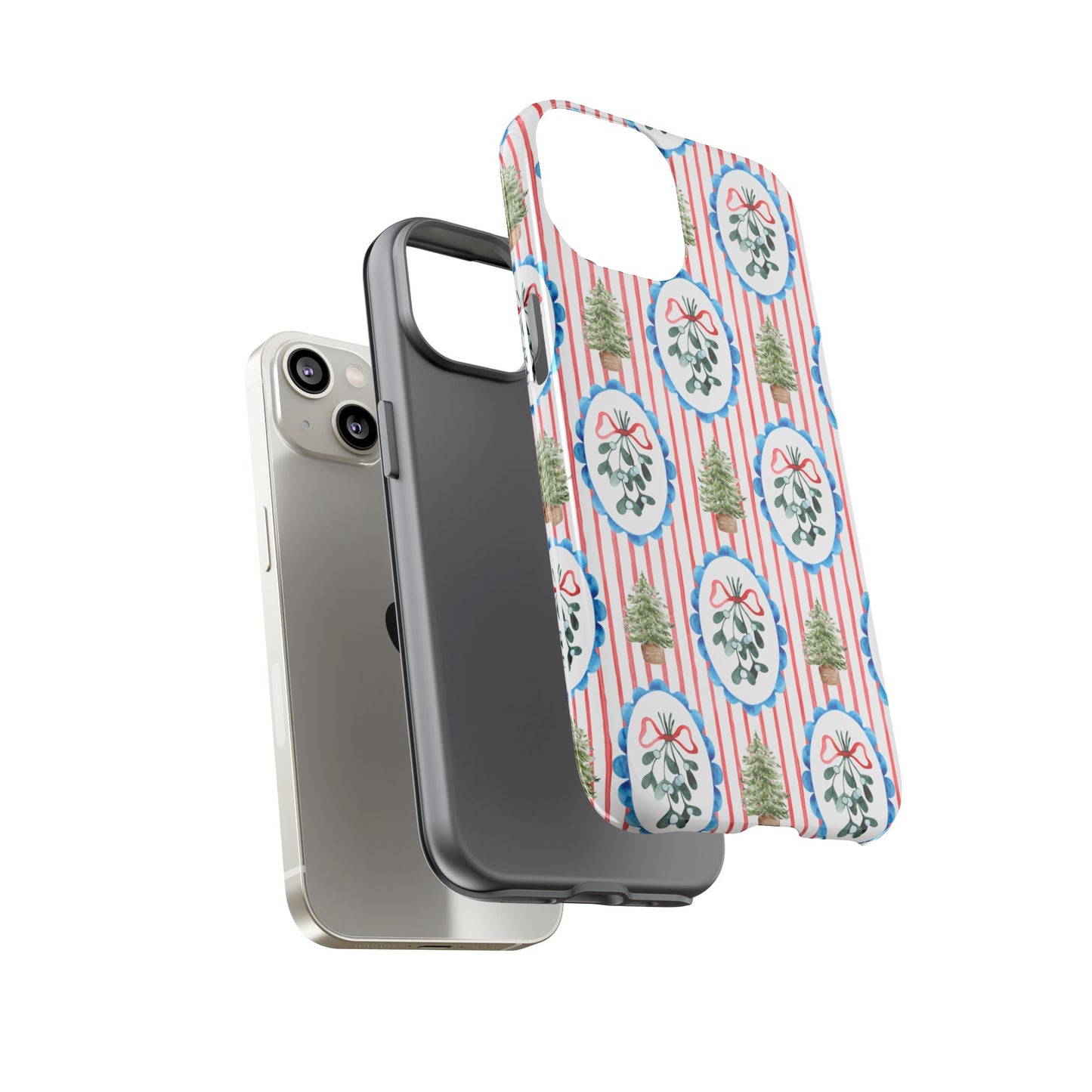 Christmas Wreath & Tree Pattern Phone Case — Festive Holiday Tough Case