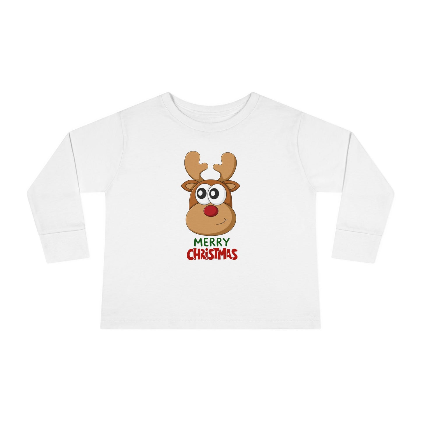 Toddler Long Sleeve Tee — Cute Reindeer "Merry Christmas" Holiday Shirt