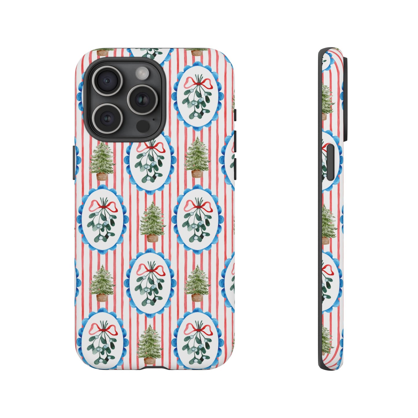 Christmas Wreath & Tree Pattern Phone Case — Festive Holiday Tough Case