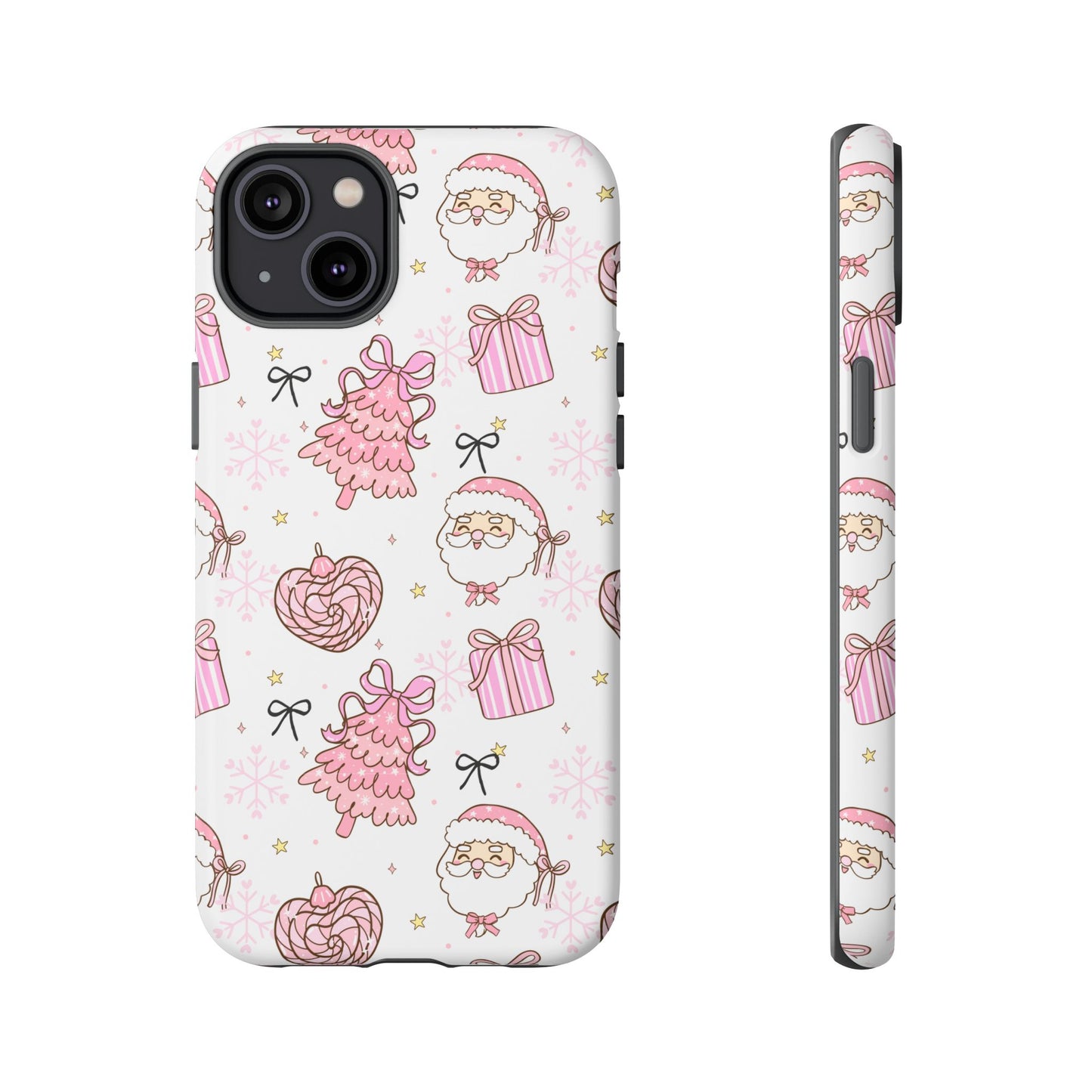 Christmas Pink Pattern Phone Case - Cute Santa, Tree & Gift Protective Cover