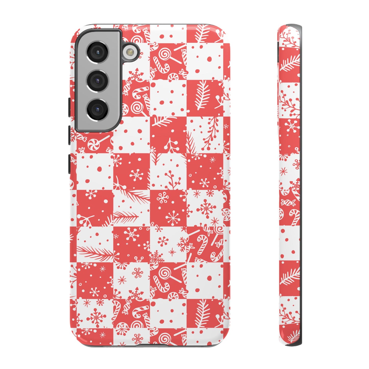 Christmas Red Buffalo Check Phone Case - Holiday Snowflake Pattern Tough Case