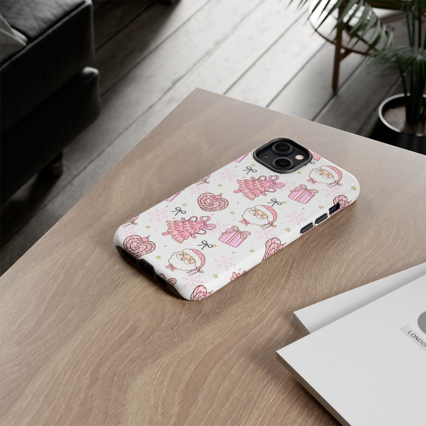 Christmas Pink Pattern Phone Case - Cute Santa, Tree & Gift Protective Cover