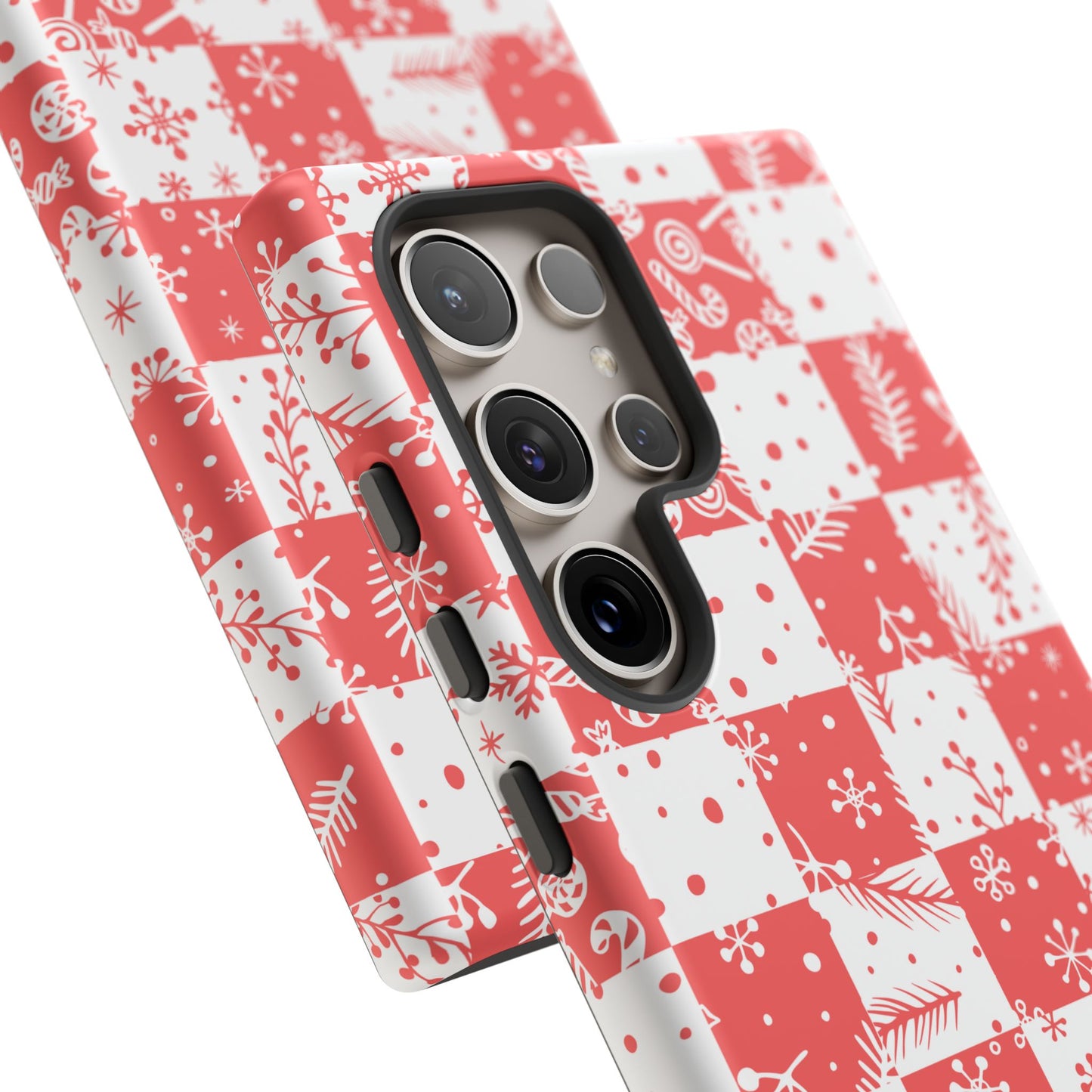 Christmas Red Buffalo Check Phone Case - Holiday Snowflake Pattern Tough Case