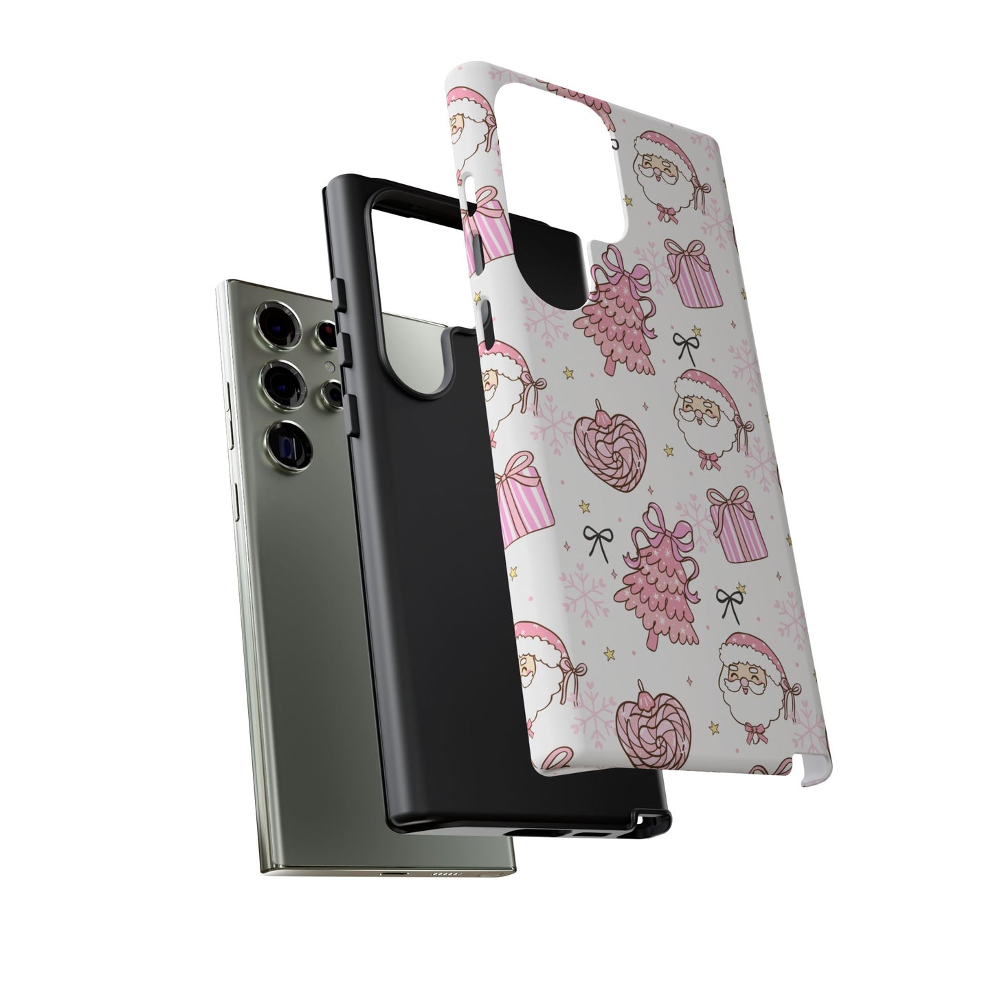 Christmas Pink Pattern Phone Case - Cute Santa, Tree & Gift Protective Cover