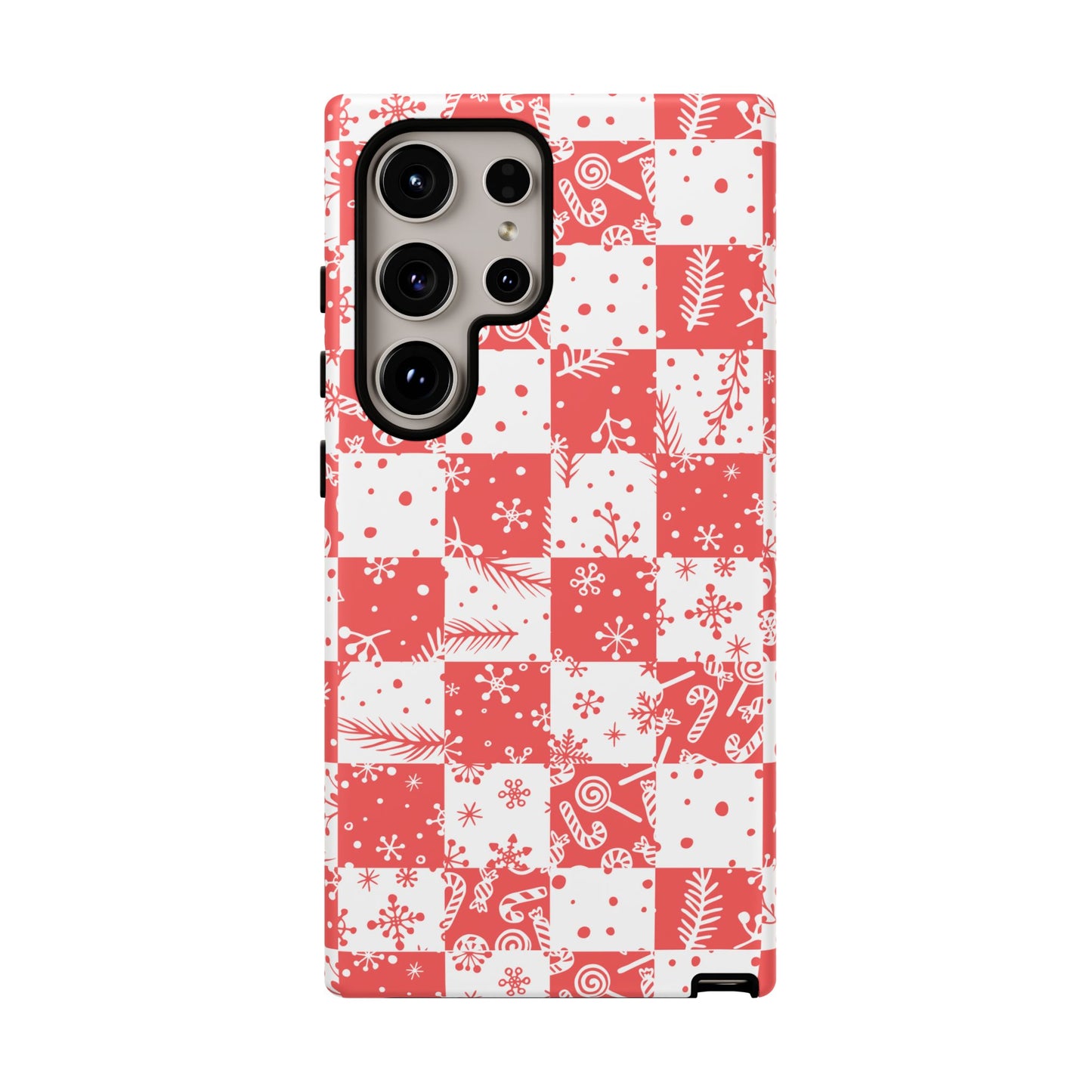 Christmas Red Buffalo Check Phone Case - Holiday Snowflake Pattern Tough Case