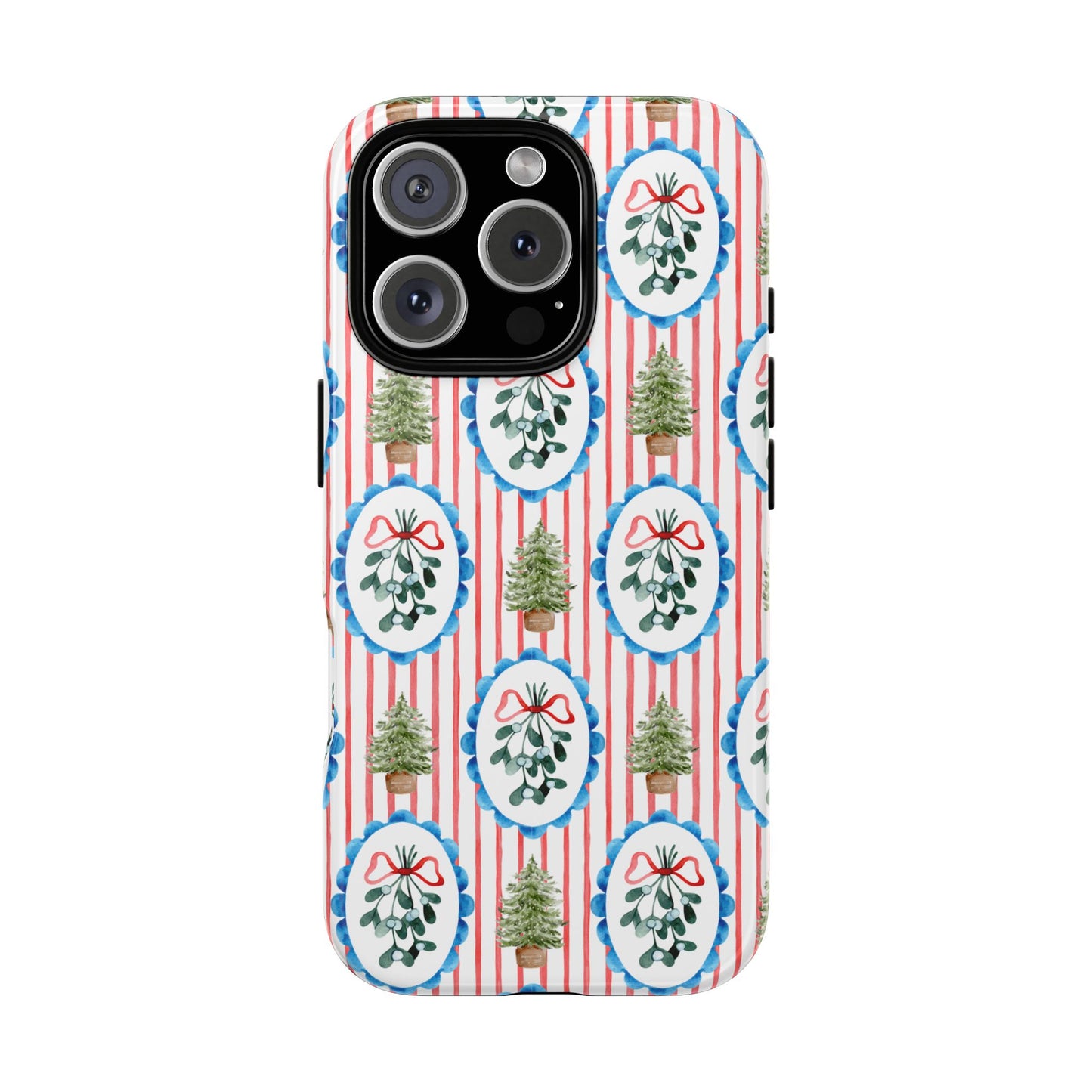 Christmas Wreath & Tree Pattern Phone Case — Festive Holiday Tough Case