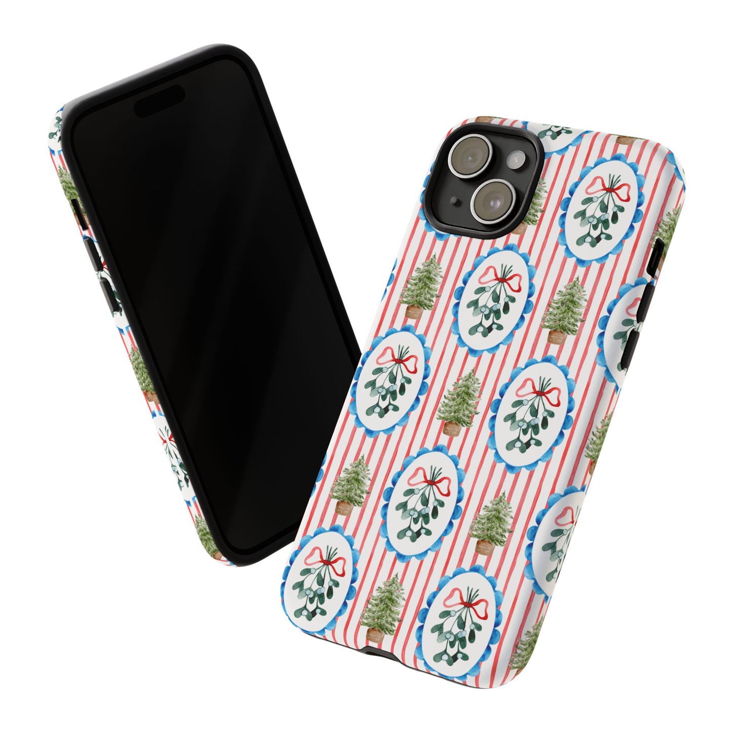 Christmas Wreath & Tree Pattern Phone Case — Festive Holiday Tough Case