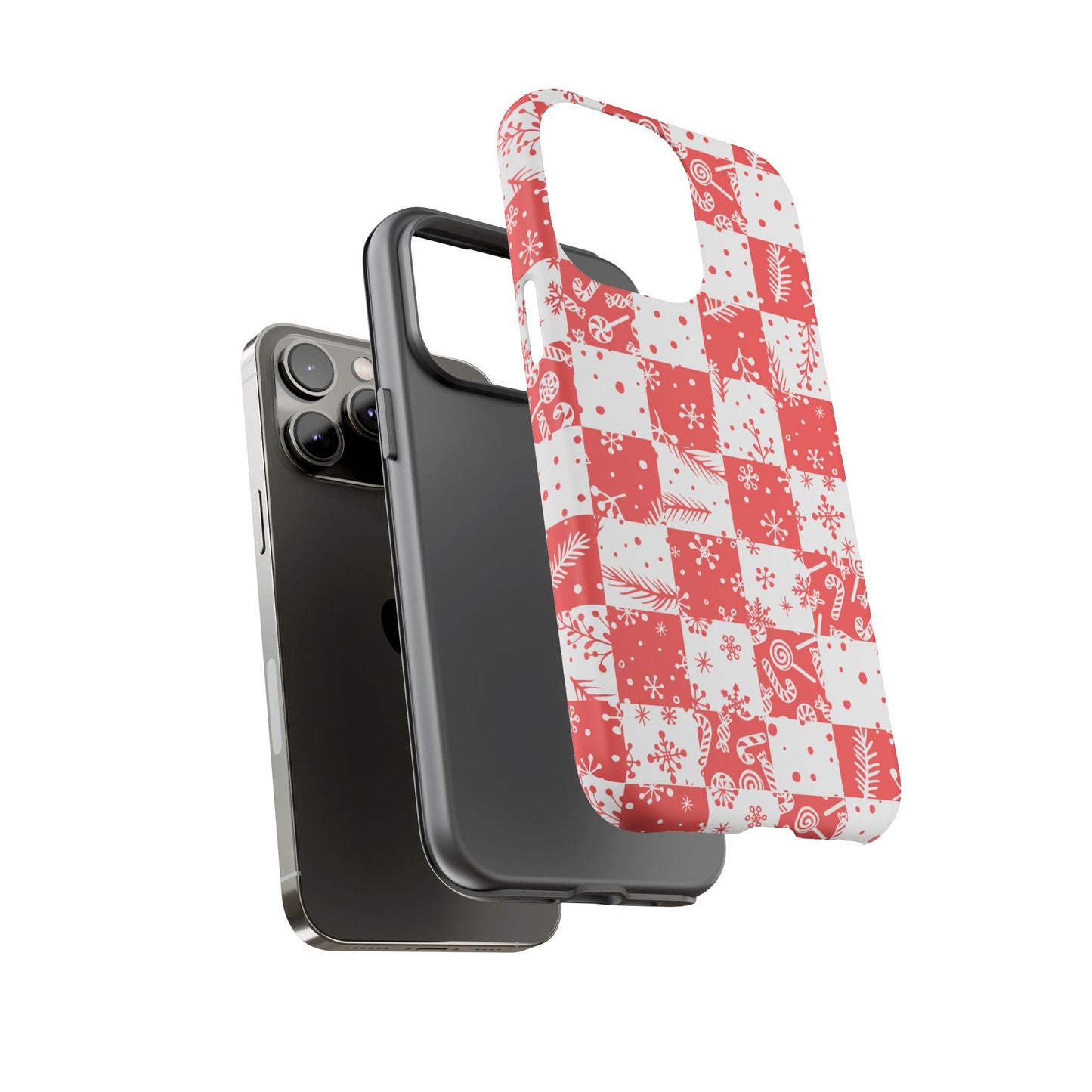 Christmas Red Buffalo Check Phone Case - Holiday Snowflake Pattern Tough Case