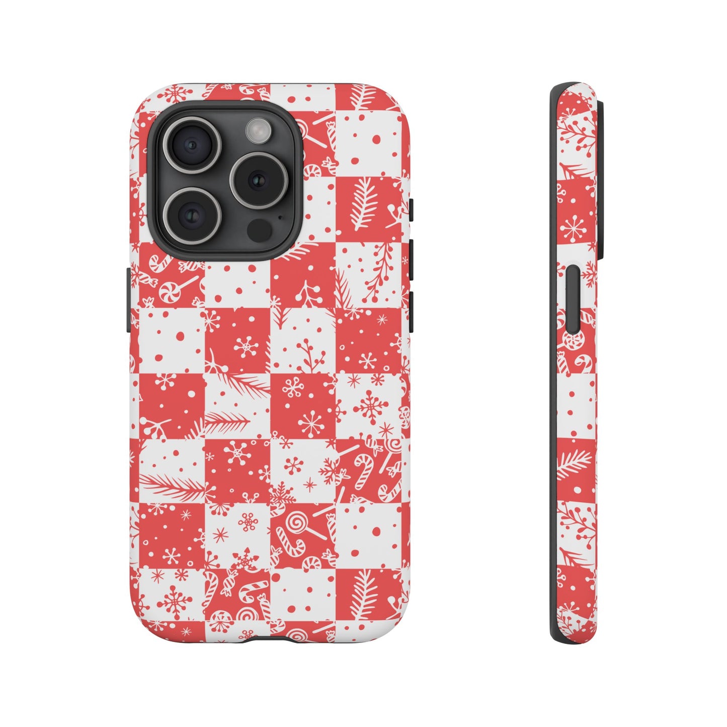 Christmas Red Buffalo Check Phone Case - Holiday Snowflake Pattern Tough Case