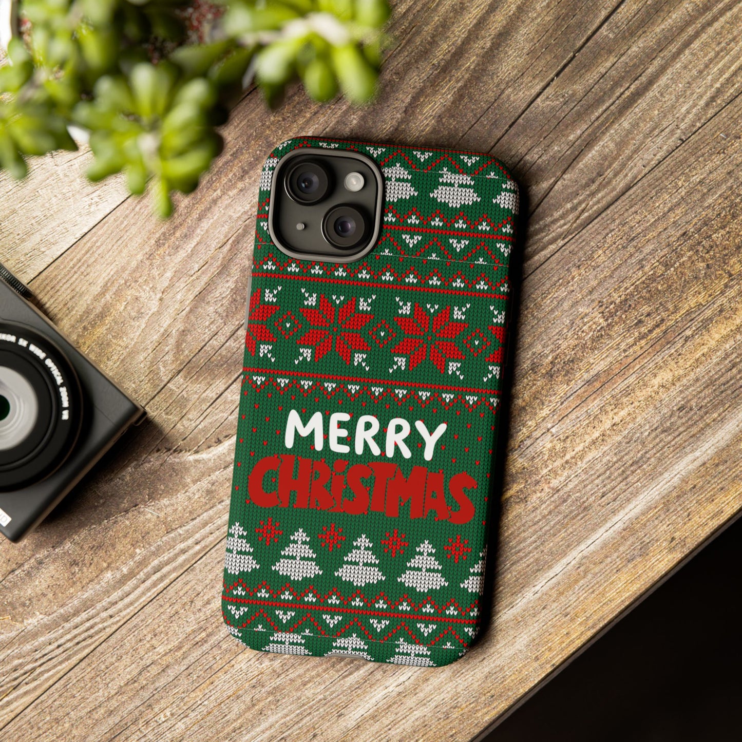 Merry Christmas Phone Case - Festive Green Ugly Sweater Design