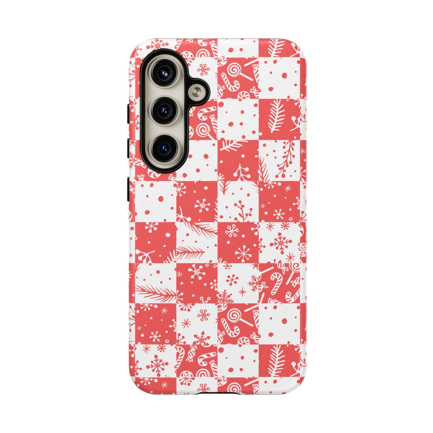 Christmas Red Buffalo Check Phone Case - Holiday Snowflake Pattern Tough Case