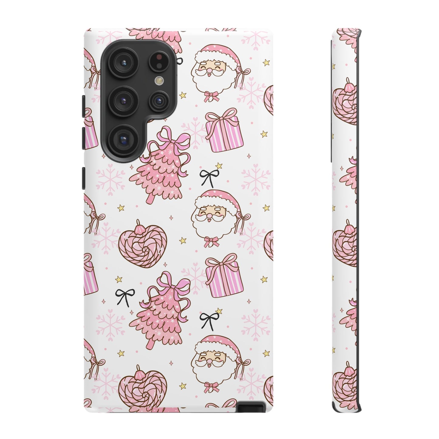 Christmas Pink Pattern Phone Case - Cute Santa, Tree & Gift Protective Cover