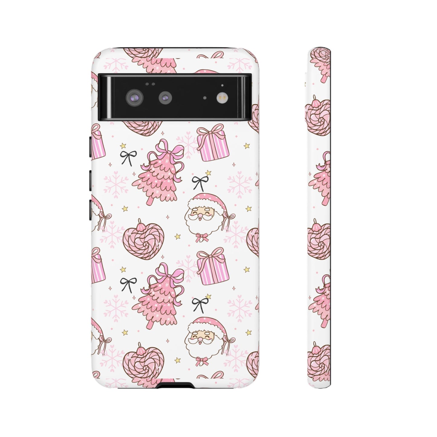Christmas Pink Pattern Phone Case - Cute Santa, Tree & Gift Protective Cover