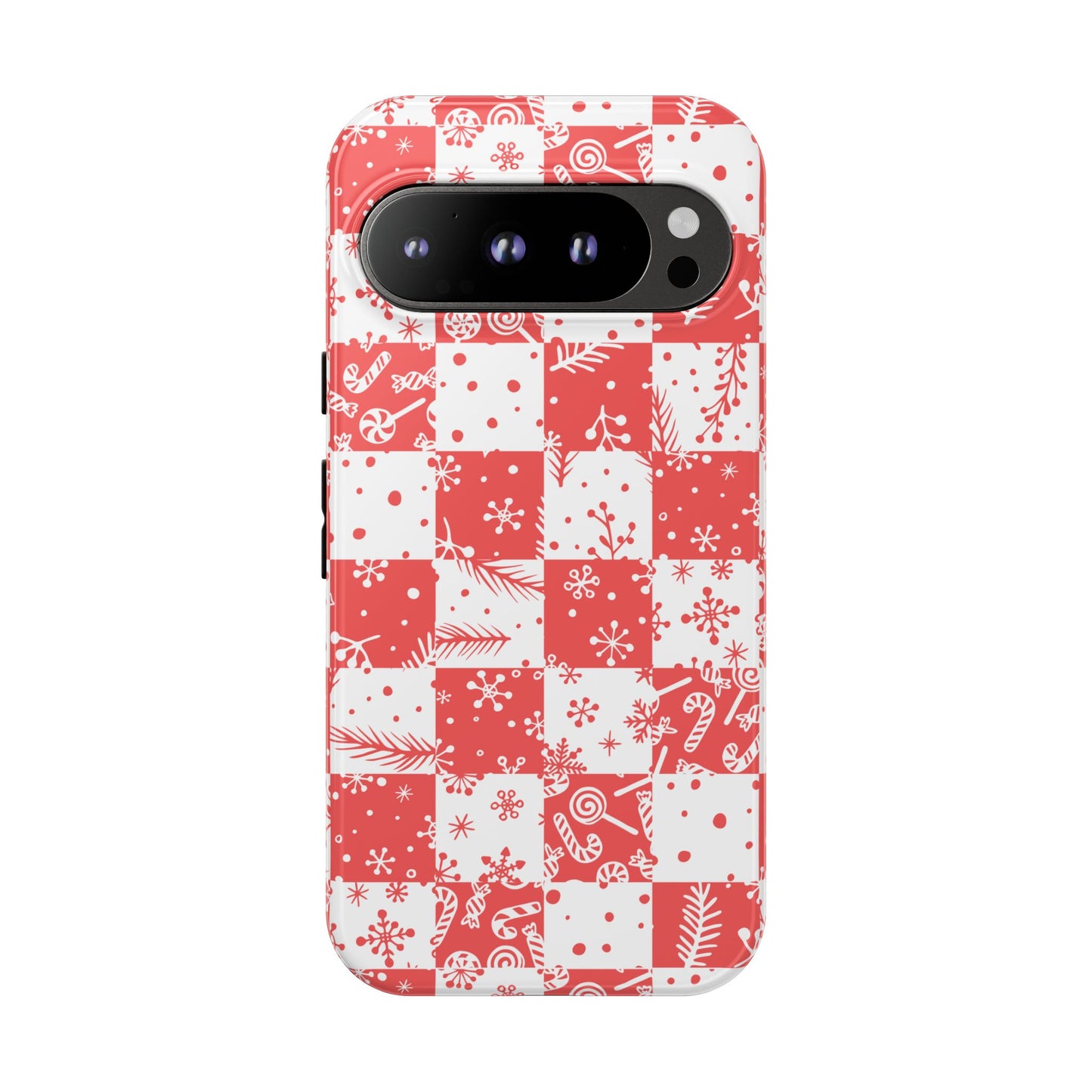 Christmas Red Buffalo Check Phone Case - Holiday Snowflake Pattern Tough Case