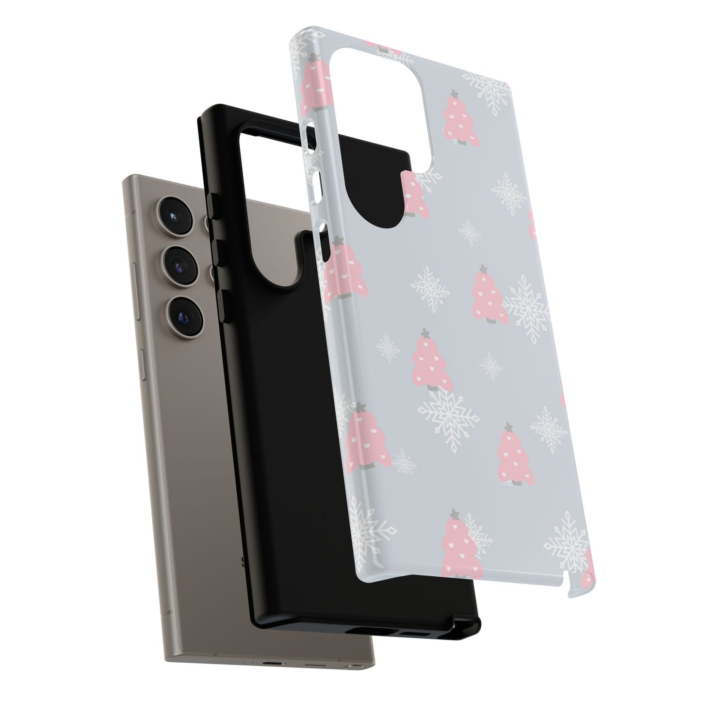 Christmas Pink Tree Tough Phone Case — Cute Holiday Snowflake Design