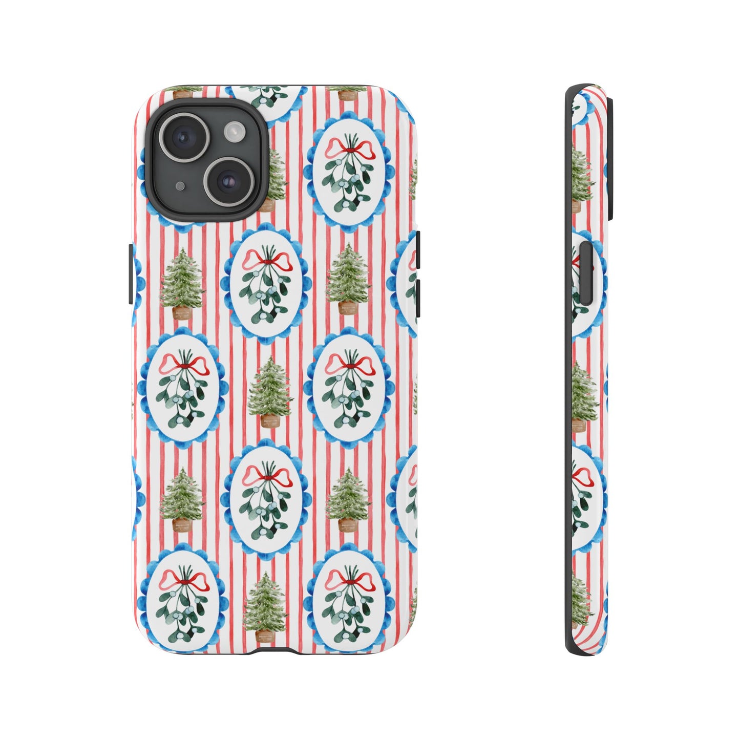 Christmas Wreath & Tree Pattern Phone Case — Festive Holiday Tough Case