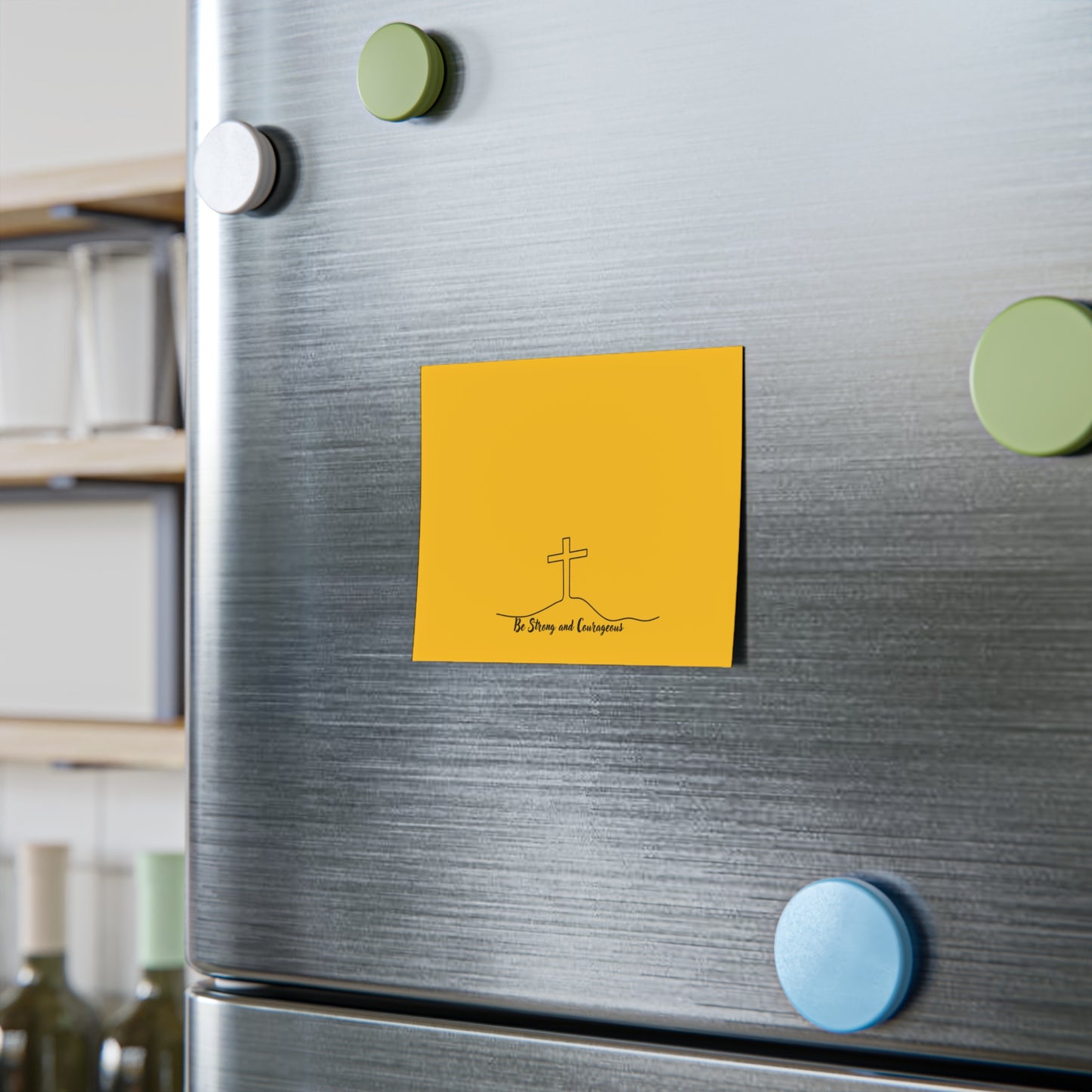 Faith Cross Post-it Notes — "Be Strong and Courageous" Yellow Sticky Pads